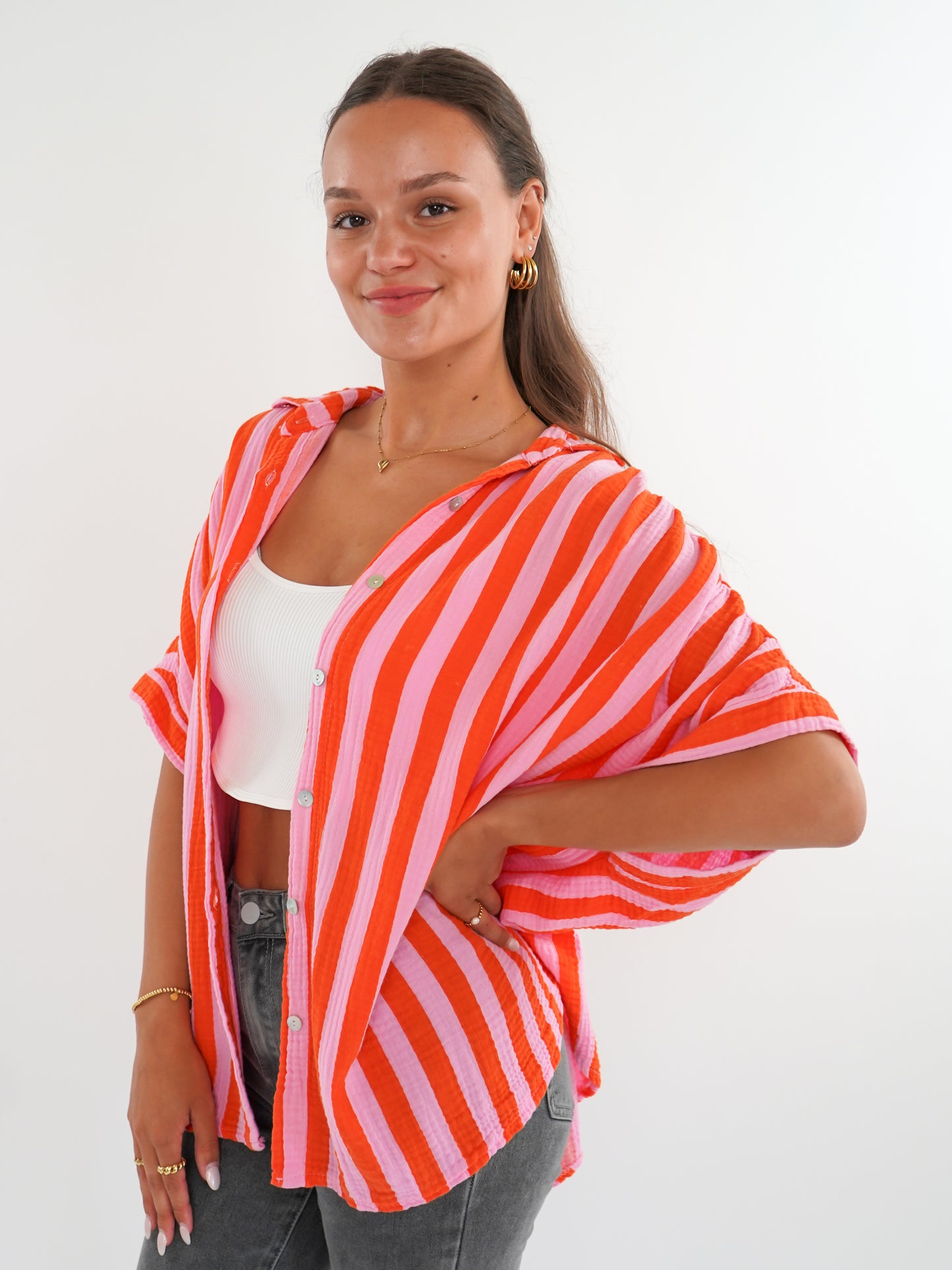 Musselinshirt Mara Stripes - Rosa/Orange