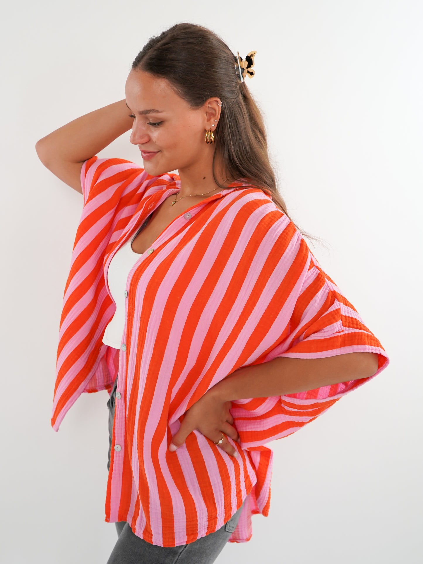 Musselinshirt Mara Stripes - Rosa/Orange