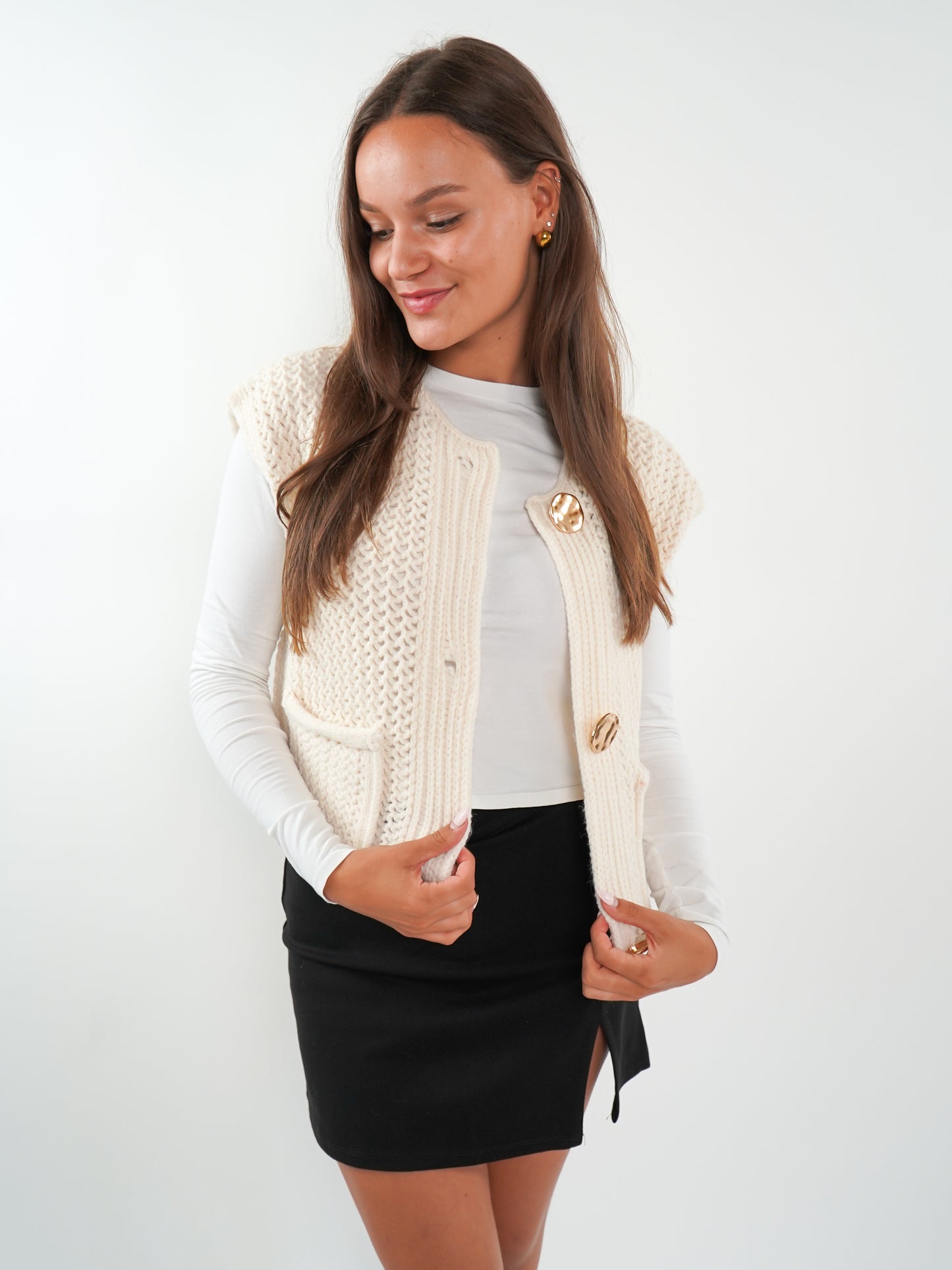 Kurzarm Strickweste Elena - Creme