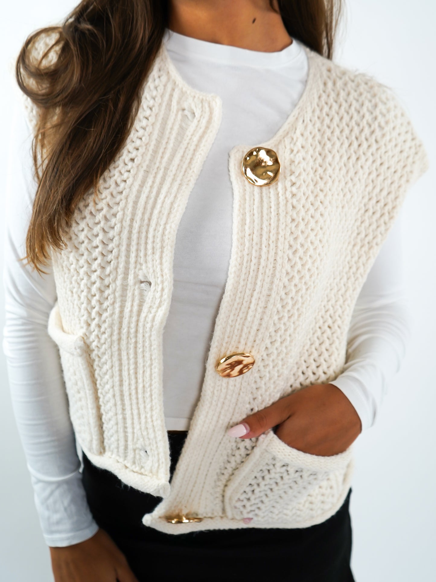 Kurzarm Strickweste Elena - Creme