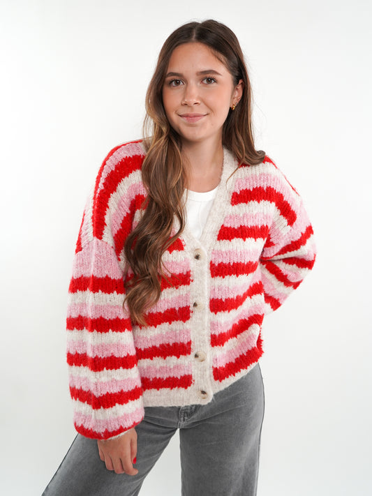 Strickjacke Lea Stripes - Rosarot