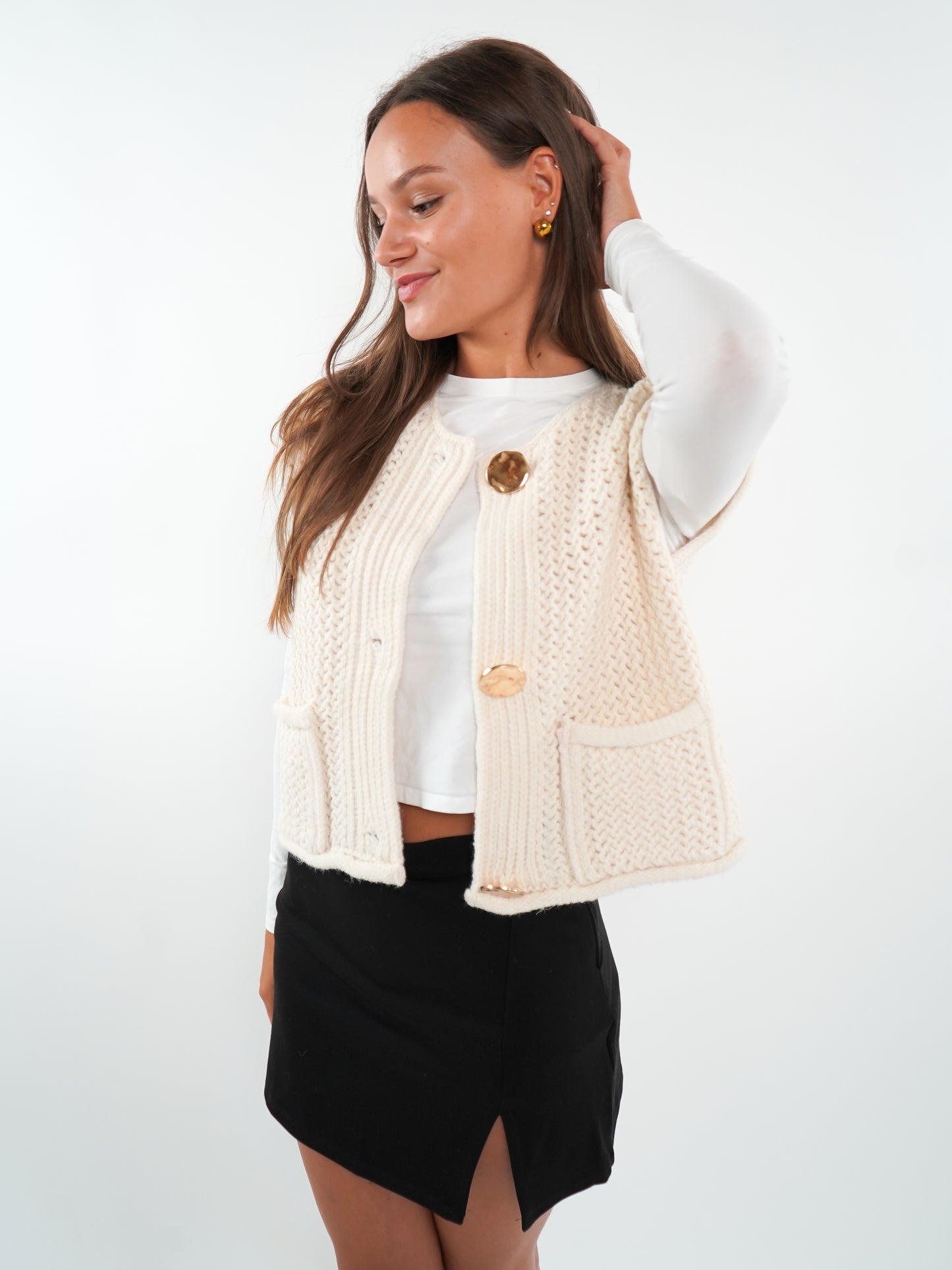 Kurzarm Strickweste Elena - Creme