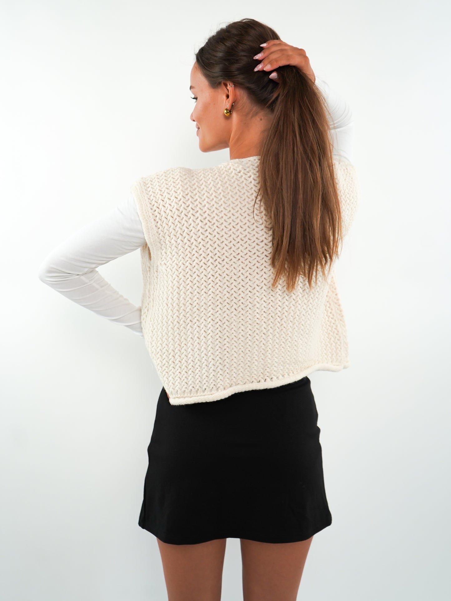 Kurzarm Strickweste Elena - Creme