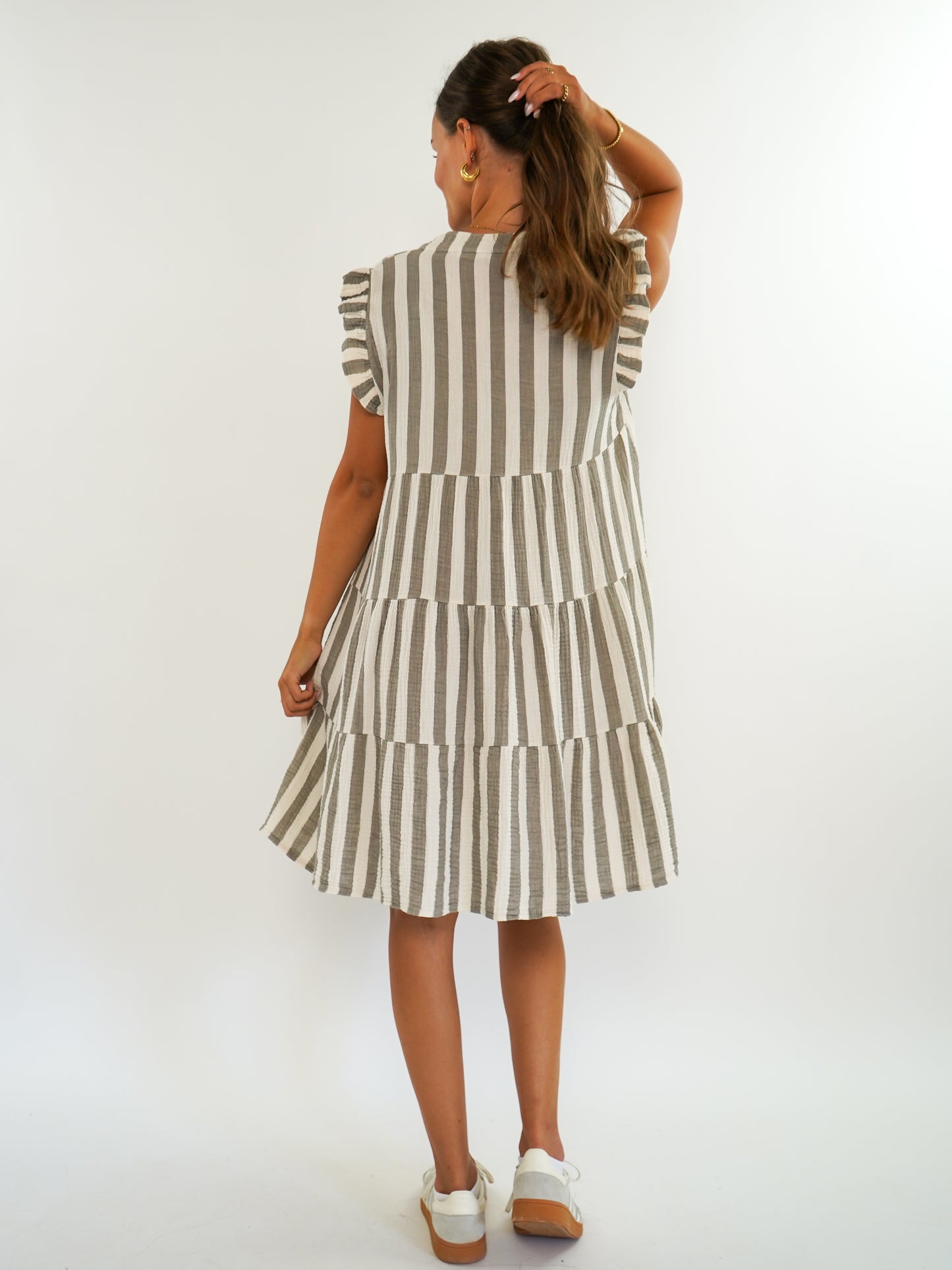 Musselin Hängerkleid Emma Stripes - Creme/Grau