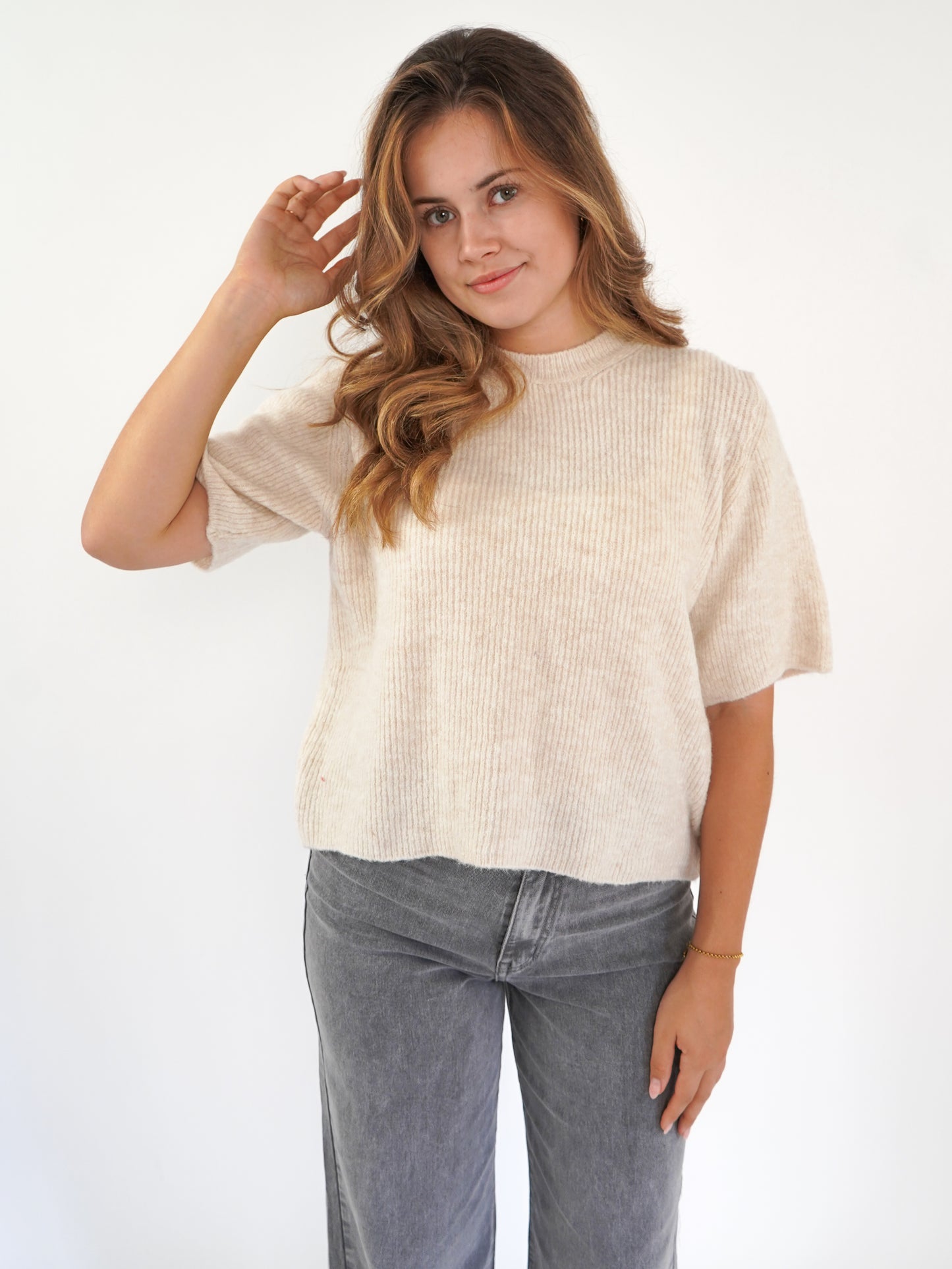 Strickshirt Kurzarm Ina - Creme