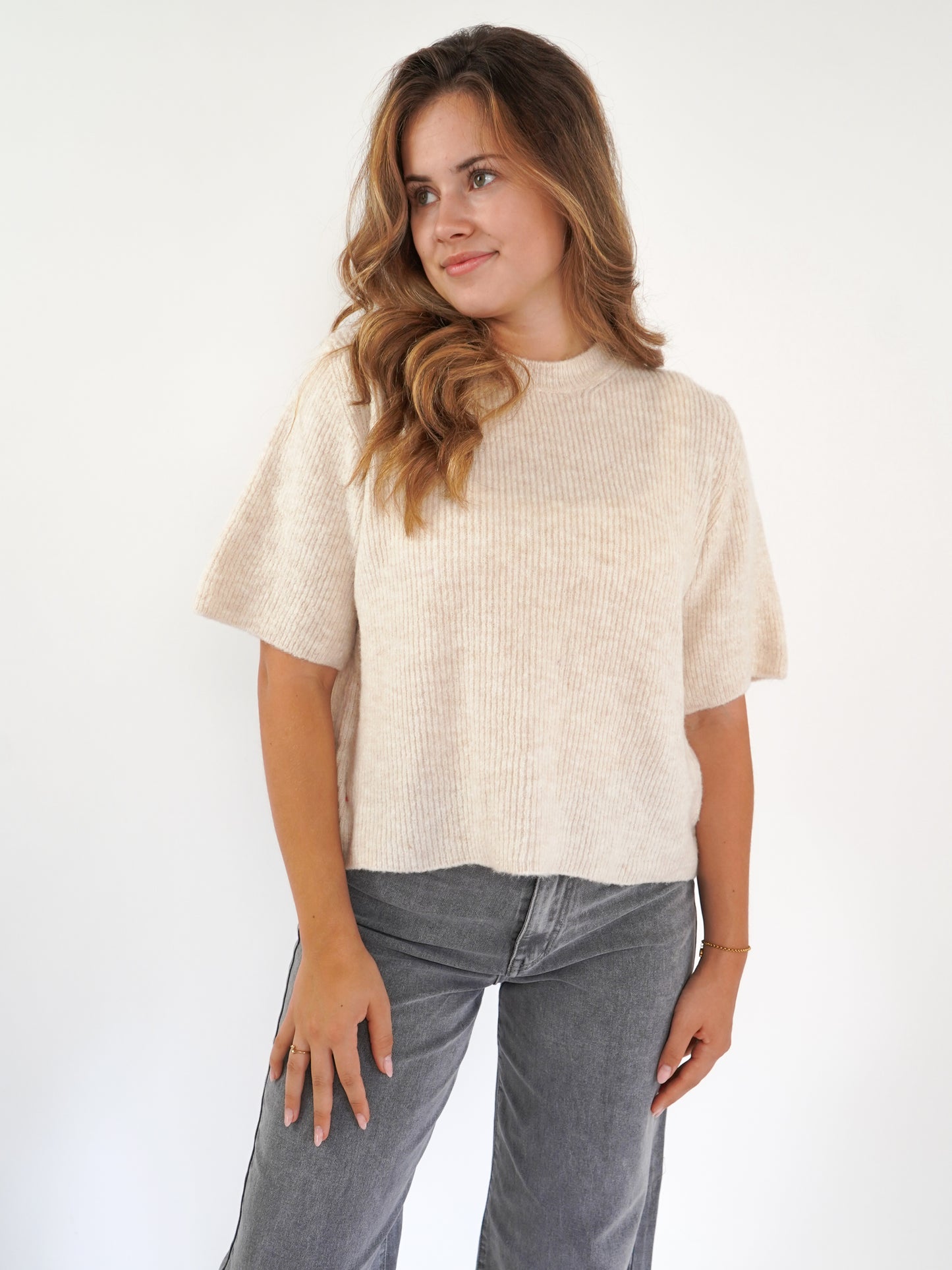 Strickshirt Kurzarm Ina - Creme