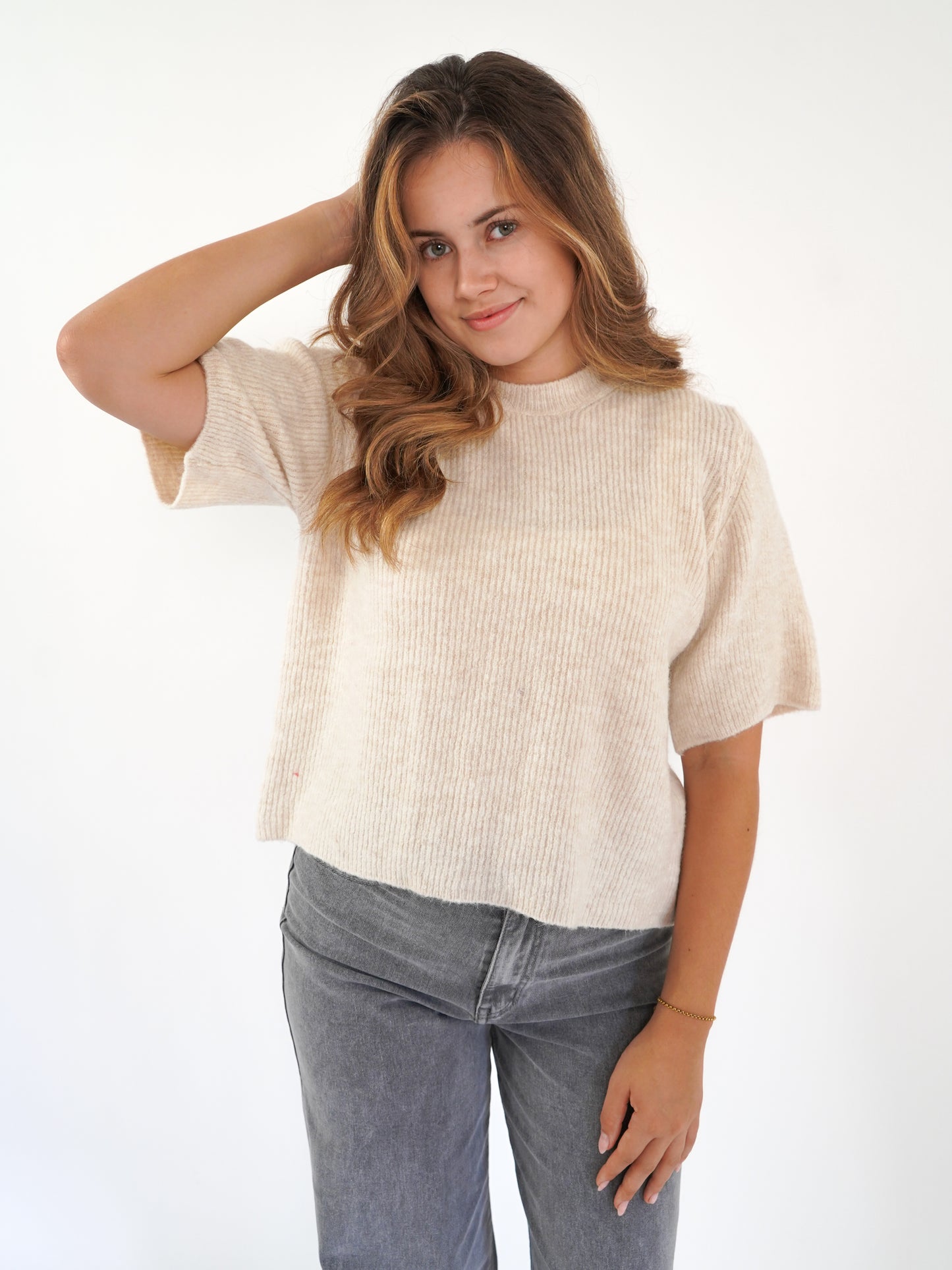 Strickshirt Kurzarm Ina - Creme