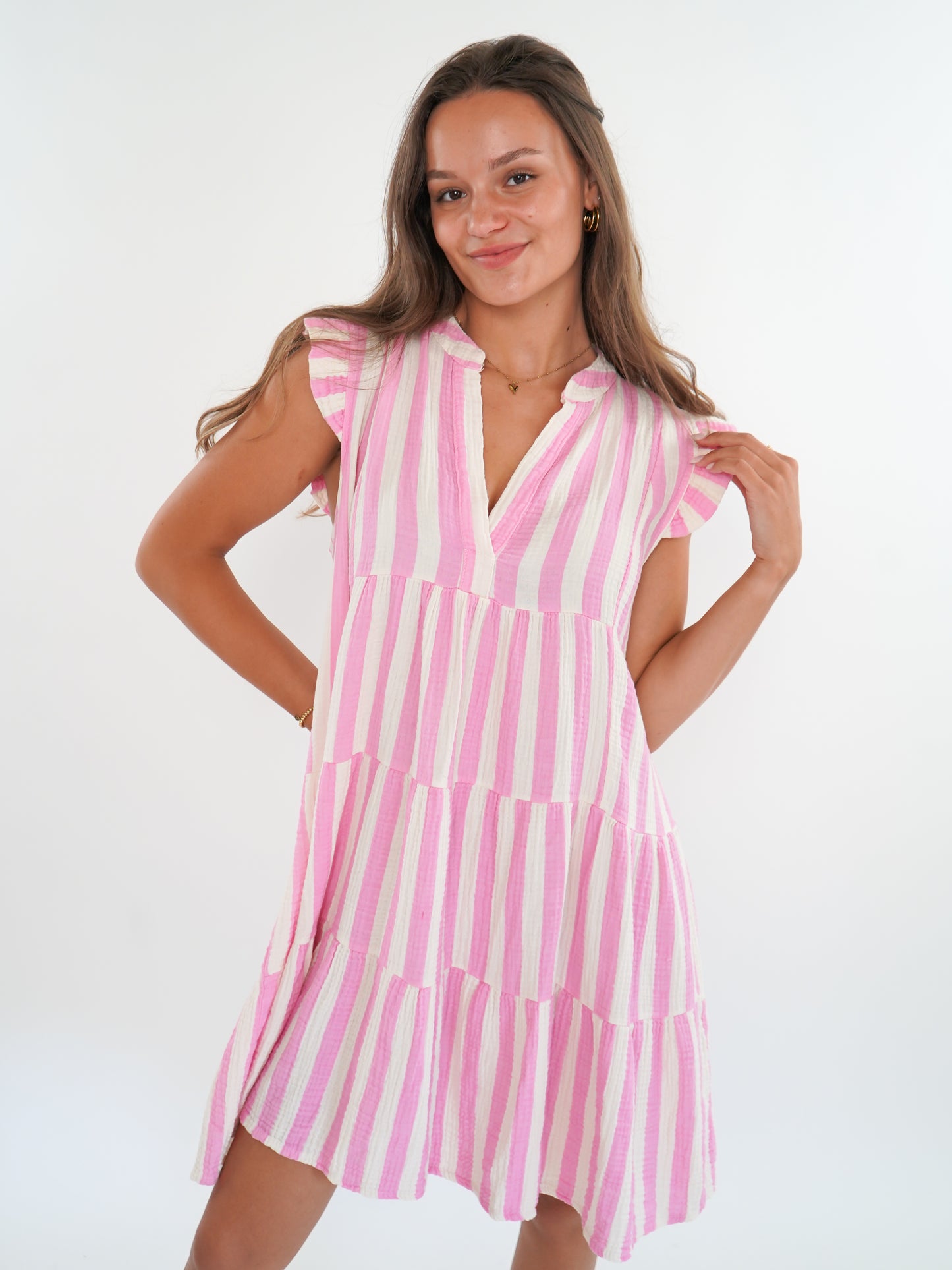 Musselin Hängerkleid Emma Stripes - Weiß/Rosa