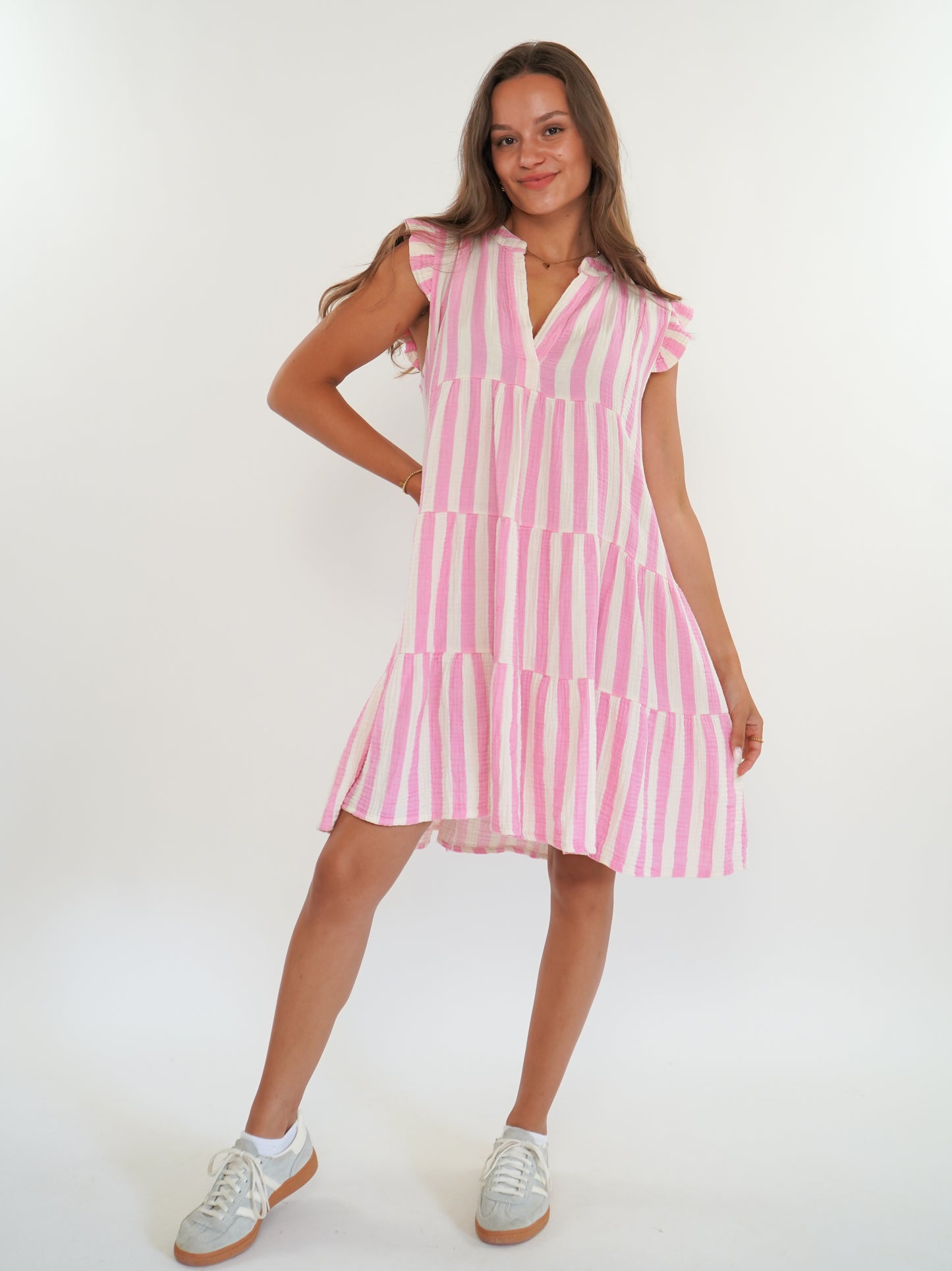 Musselin Hängerkleid Emma Stripes - Weiß/Rosa