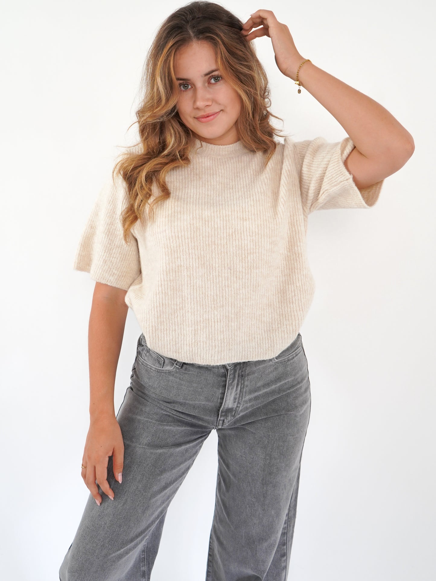 Strickshirt Kurzarm Ina - Creme