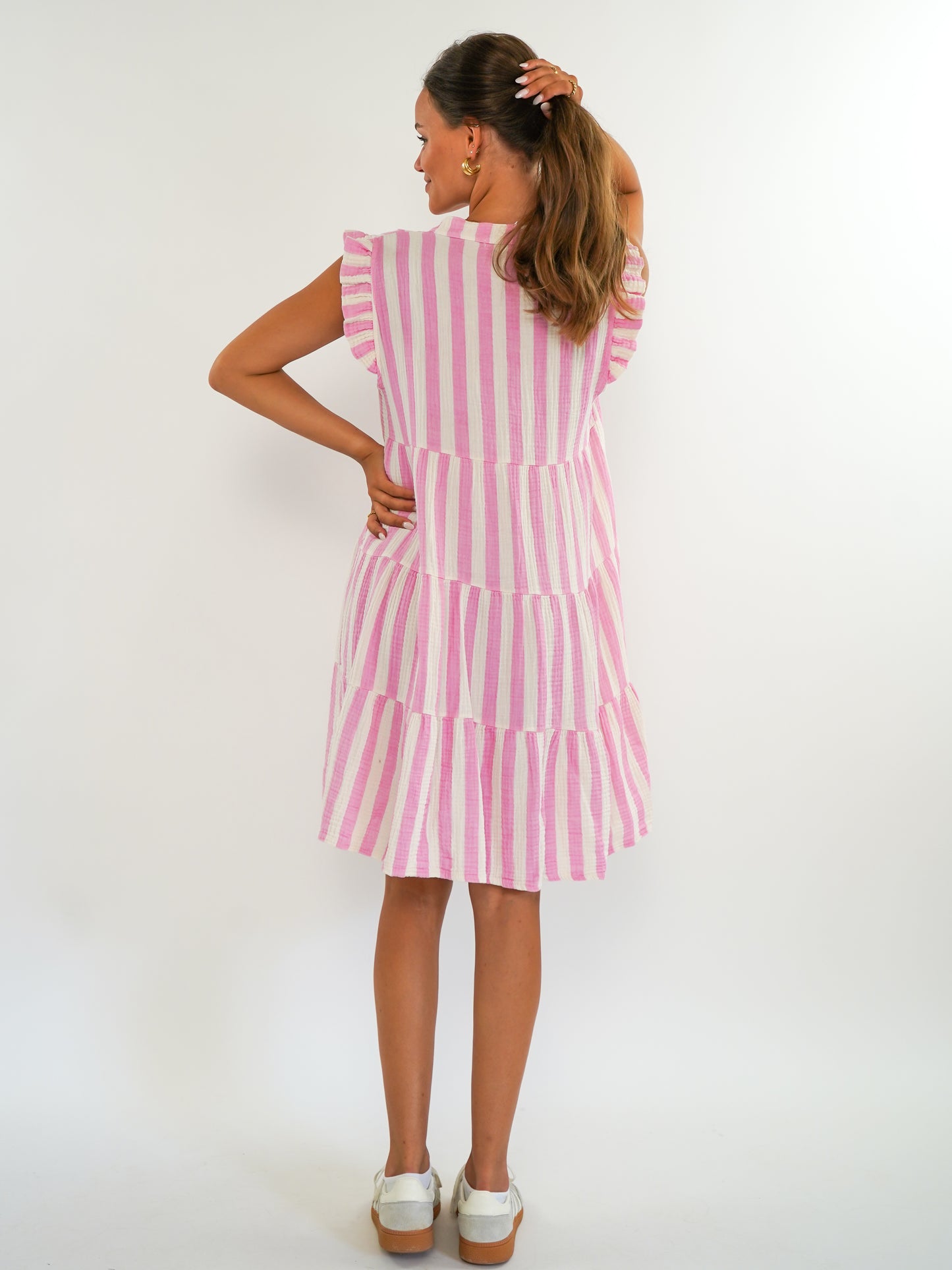 Musselin Hängerkleid Emma Stripes - Weiß/Rosa