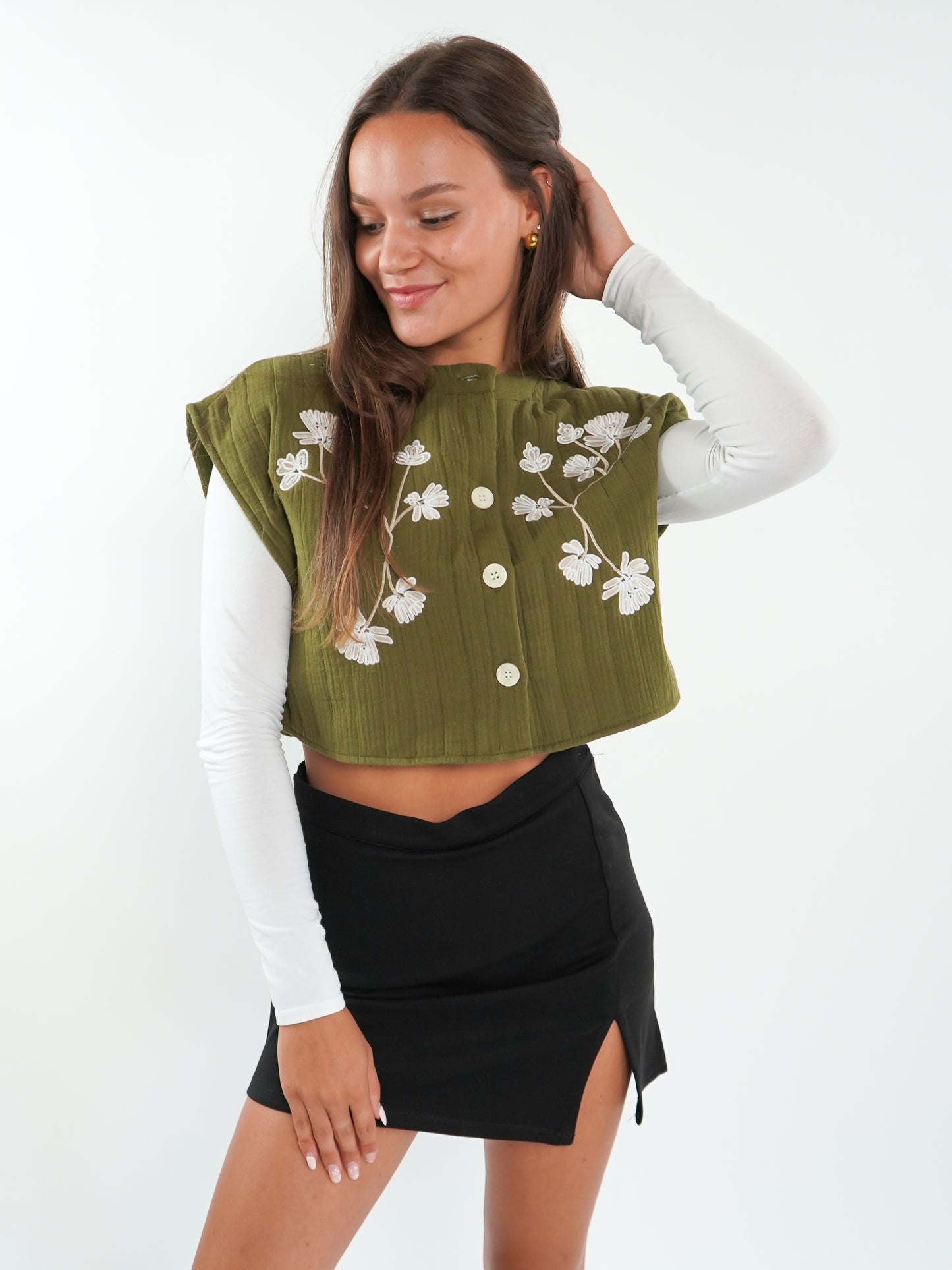 Boho Musselin Weste Lola - Khaki