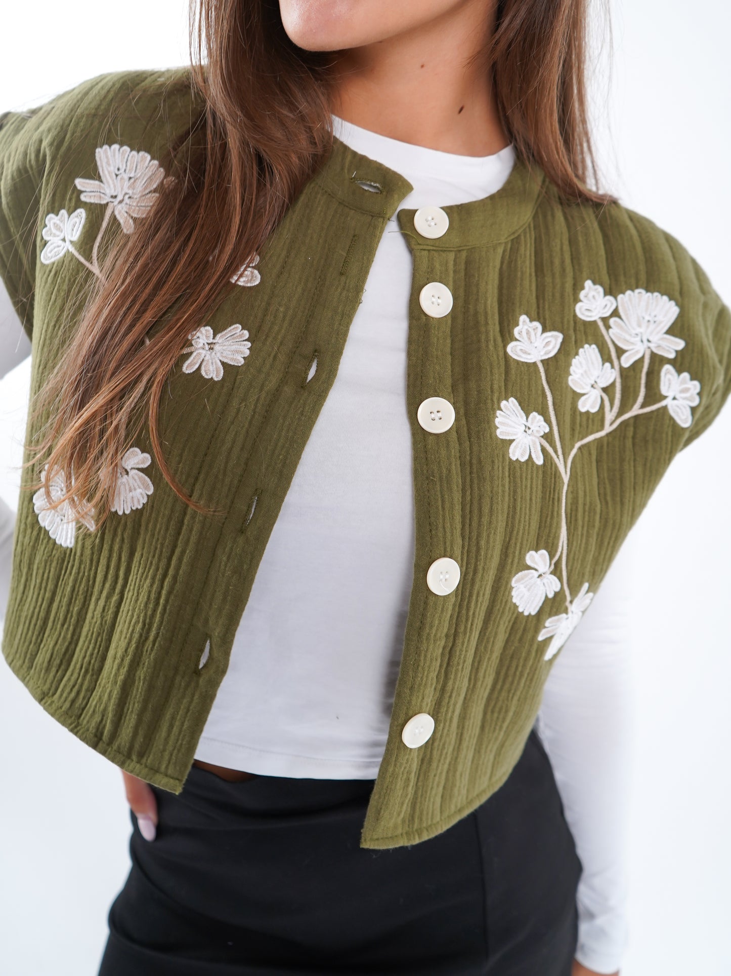 Boho Musselin Weste Lola - Khaki