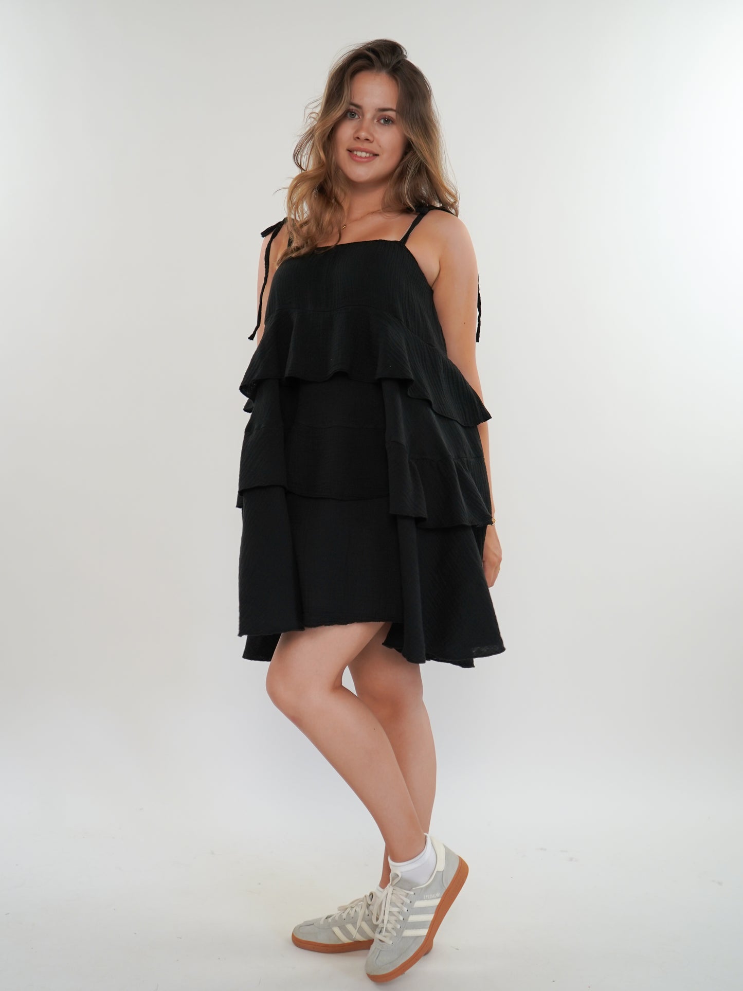 Musselin Trägerkleid Alana - Schwarz