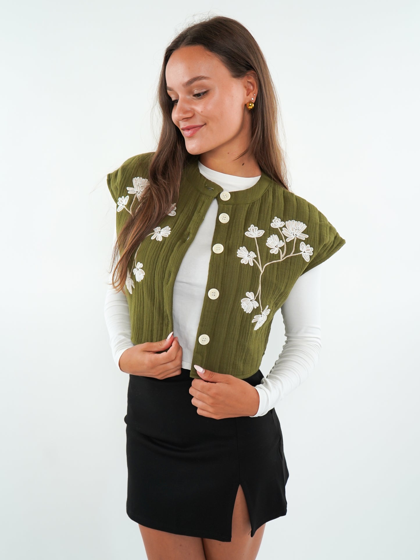 Boho Musselin Weste Lola - Khaki