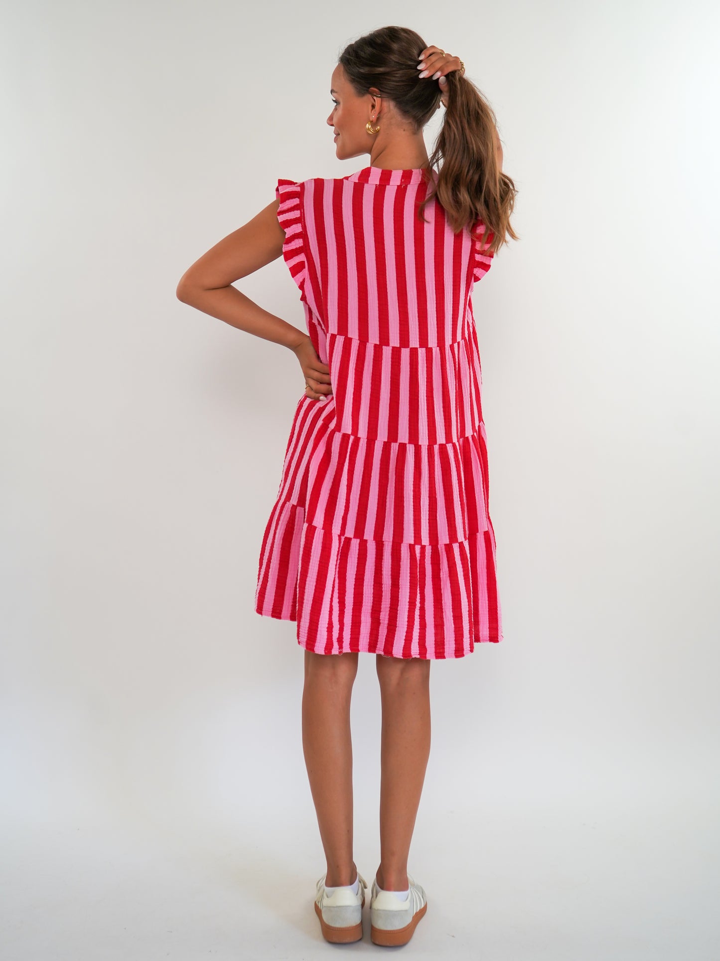 Musselin Hängerkleid Emma Stripes - Rosa/Rot