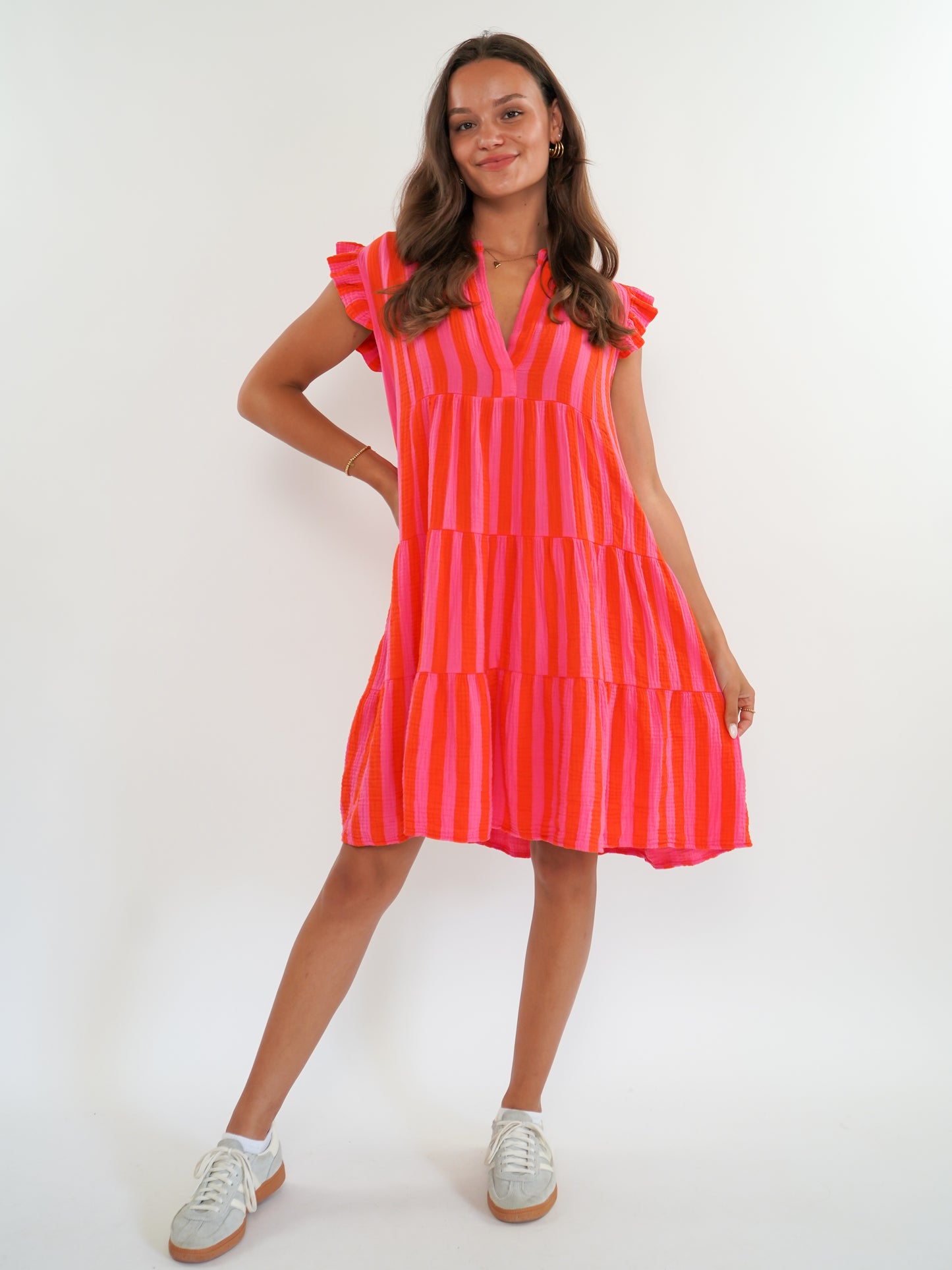 Musselin Hängerkleid Emma Stripes - Pink/Orange