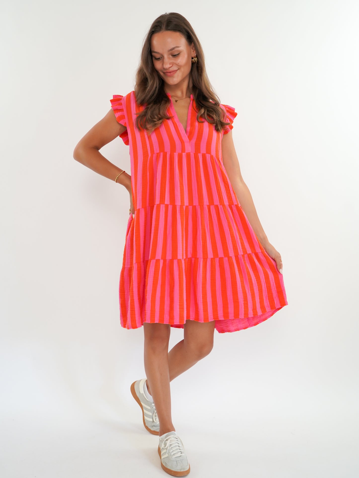 Musselin Hängerkleid Emma Stripes - Pink/Orange