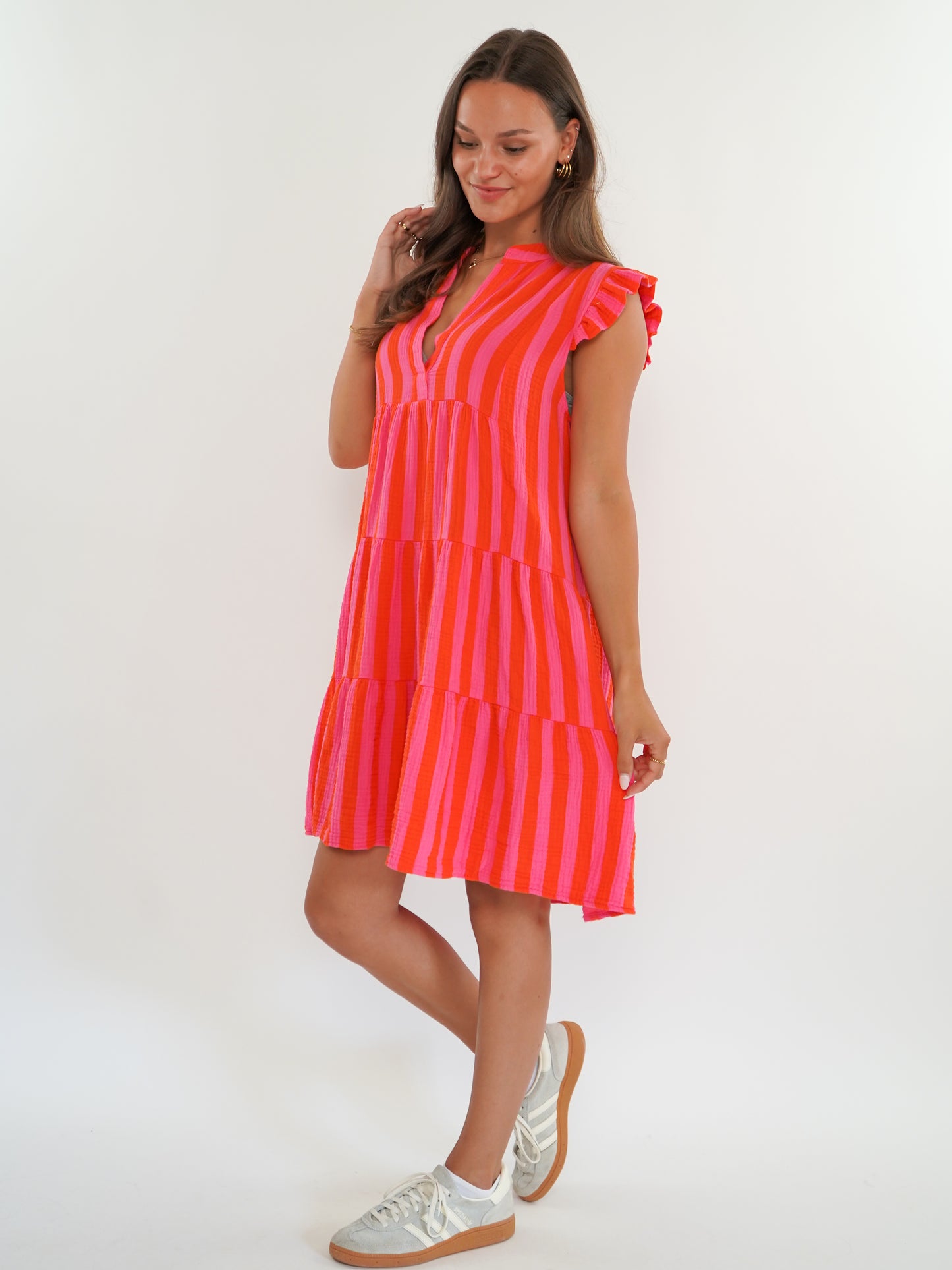 Musselin Hängerkleid Emma Stripes - Pink/Orange