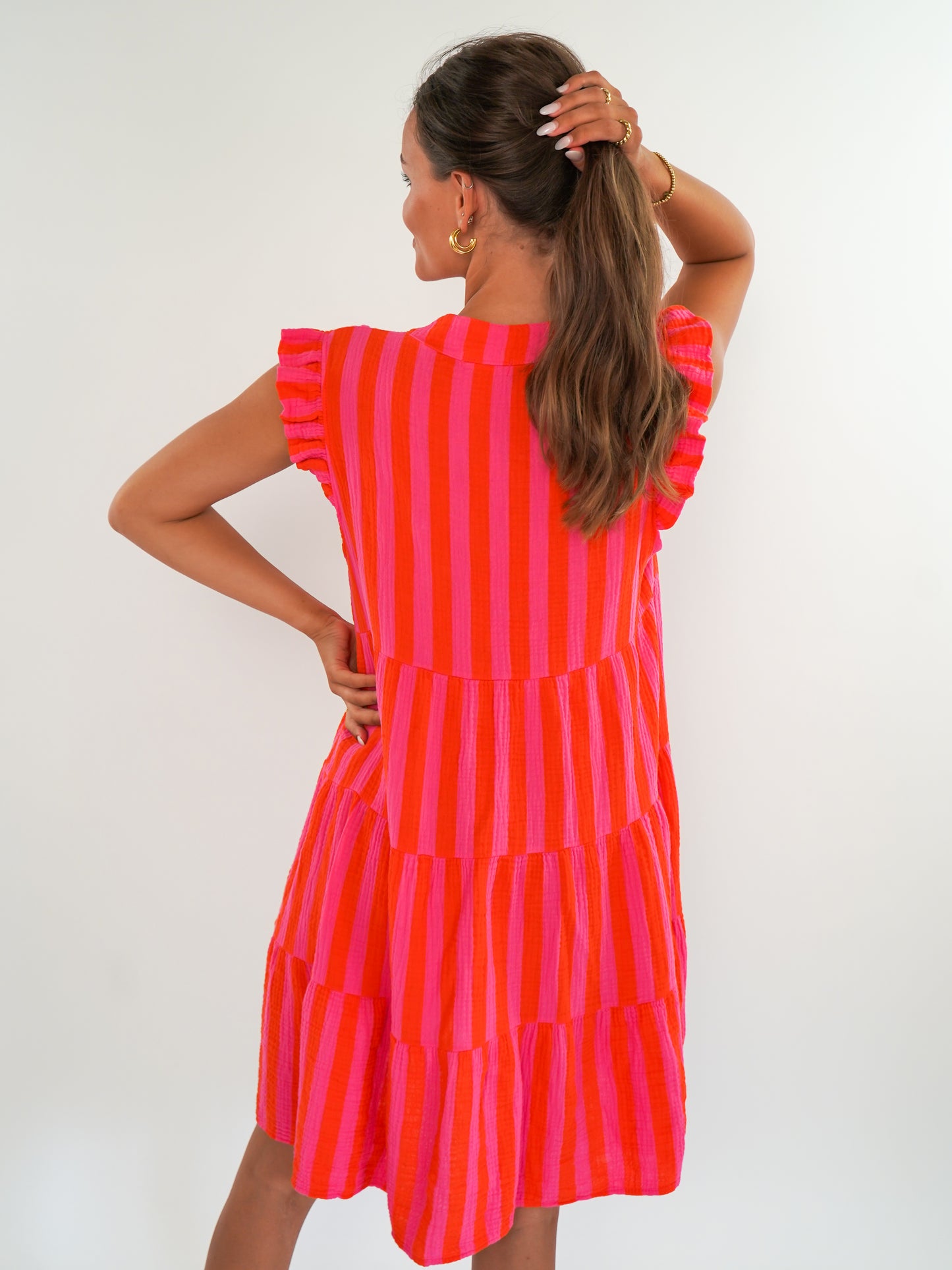 Musselin Hängerkleid Emma Stripes - Pink/Orange