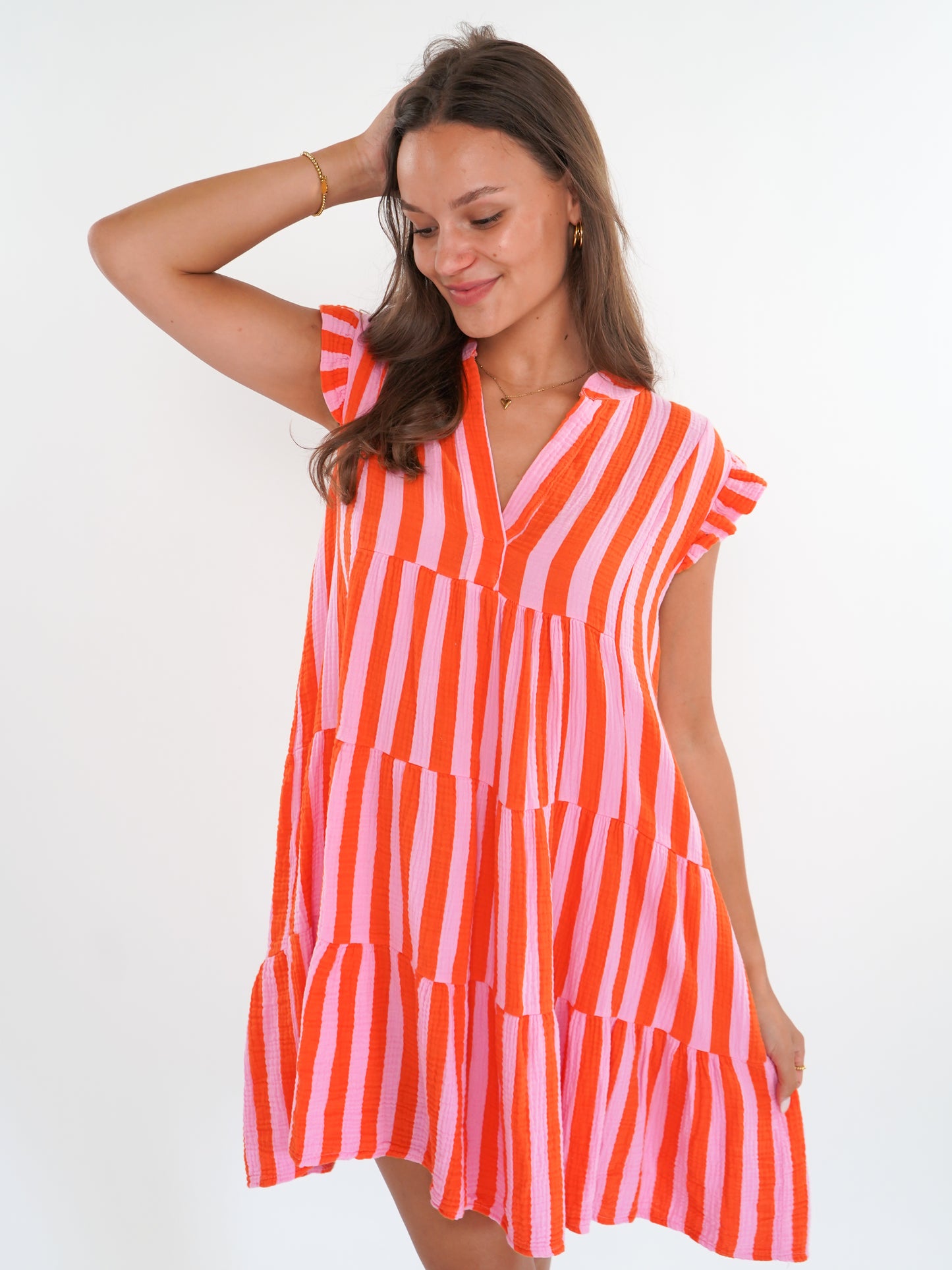 Musselin Hängerkleid Emma Stripes - Rosa/Orange