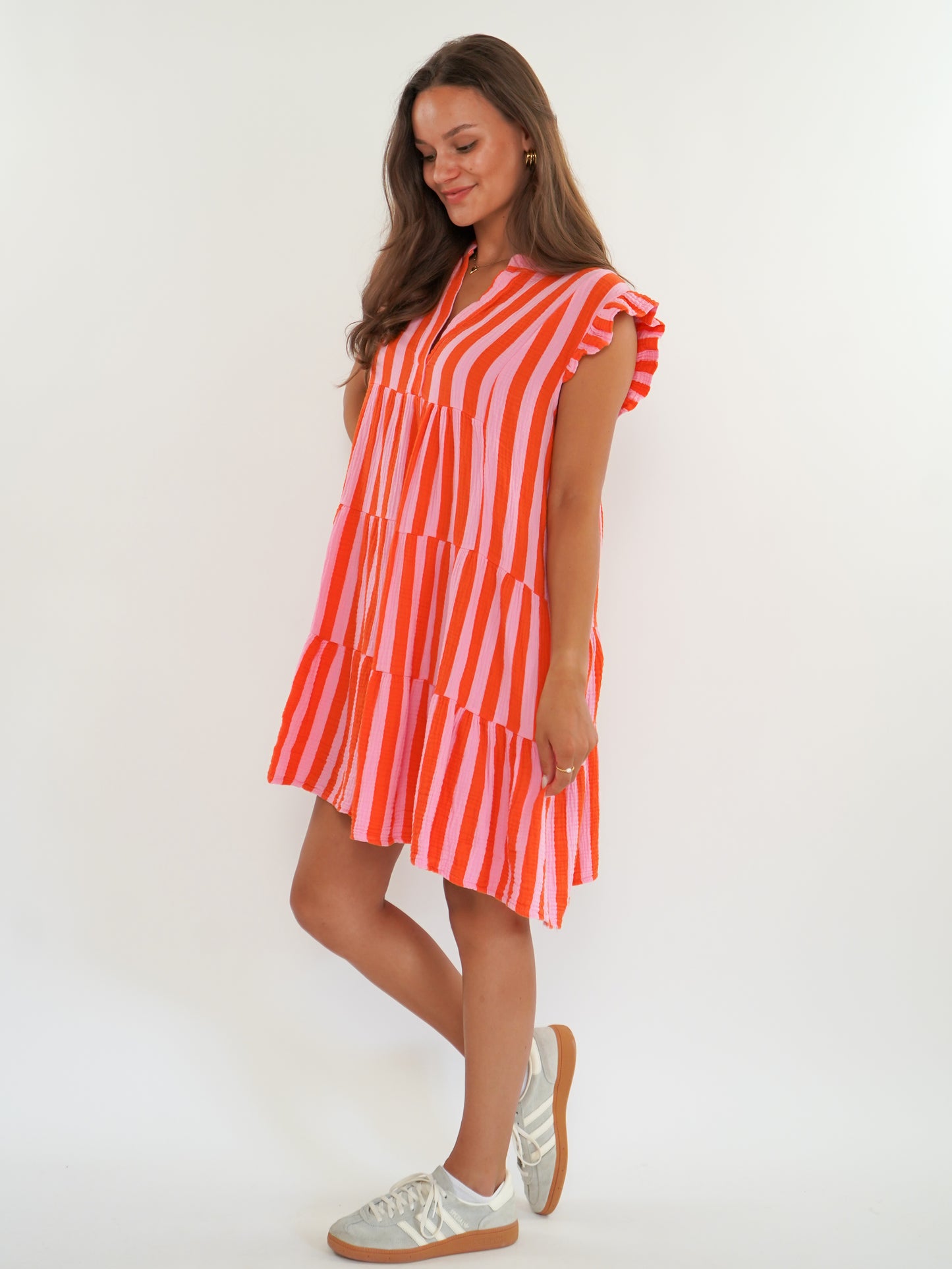 Musselin Hängerkleid Emma Stripes - Rosa/Orange