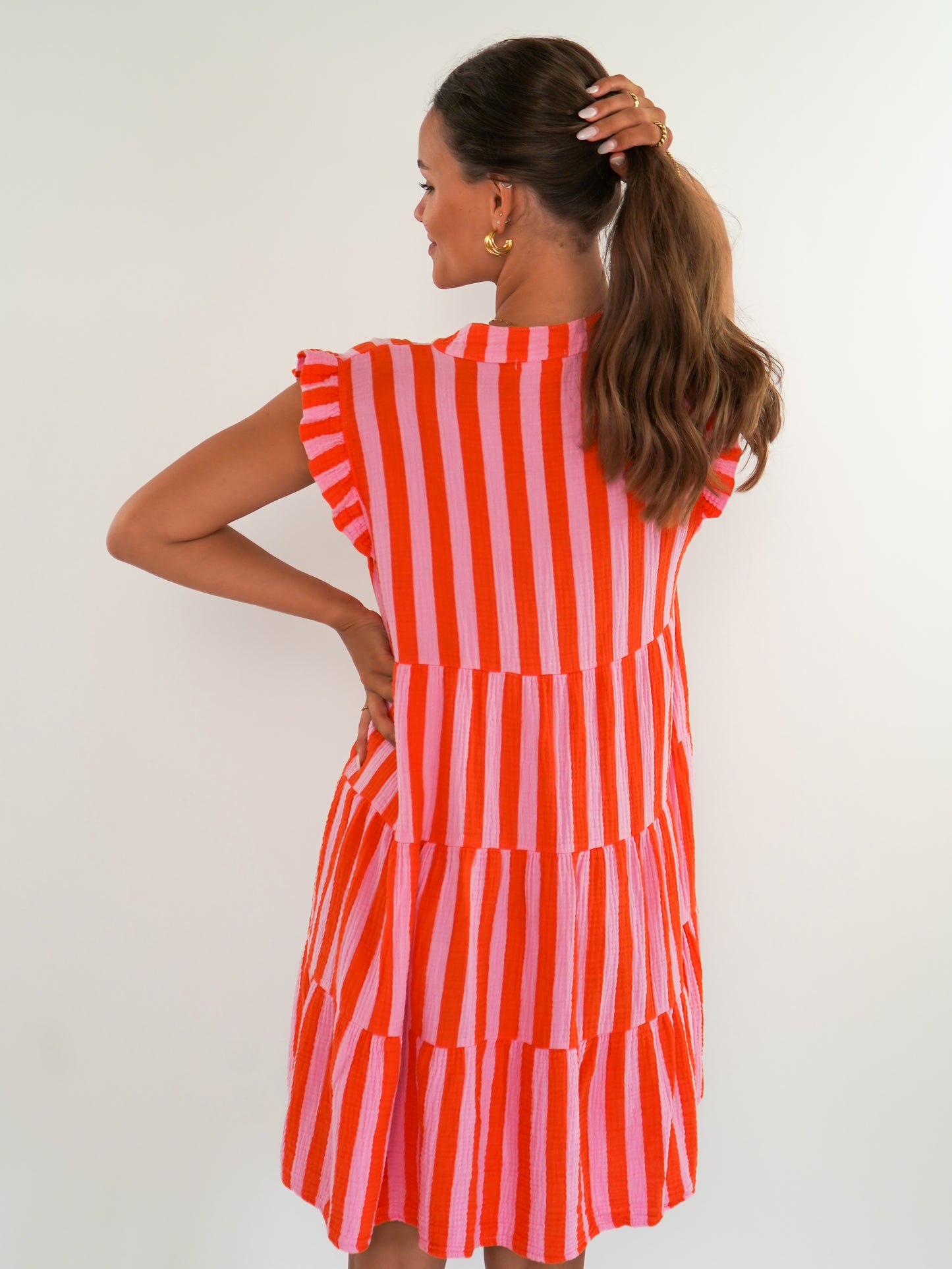 Musselin Hängerkleid Emma Stripes - Rosa/Orange