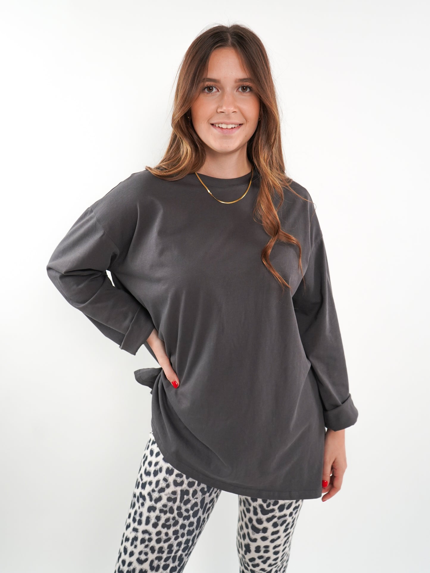 Basic longshirt langarm - Anthrazit