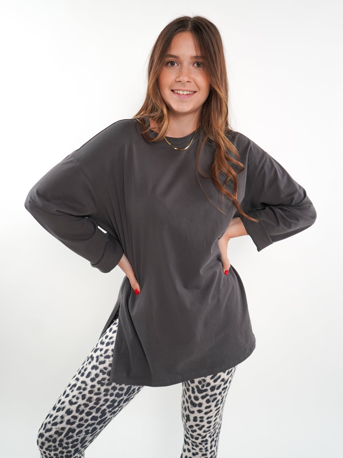 Basic longshirt langarm - Anthrazit