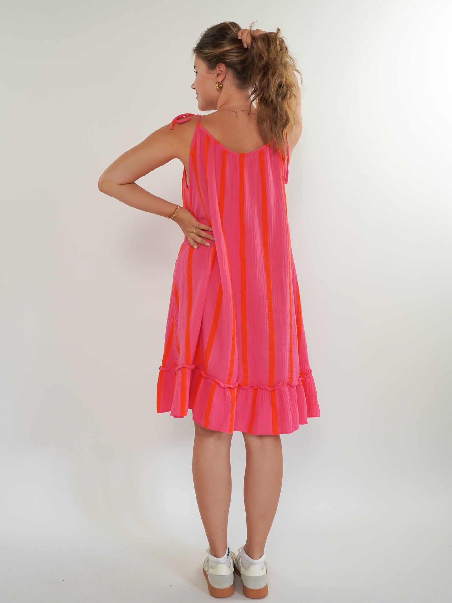 Musselin Trägerkleid Wide Stripes - Pink/Orange