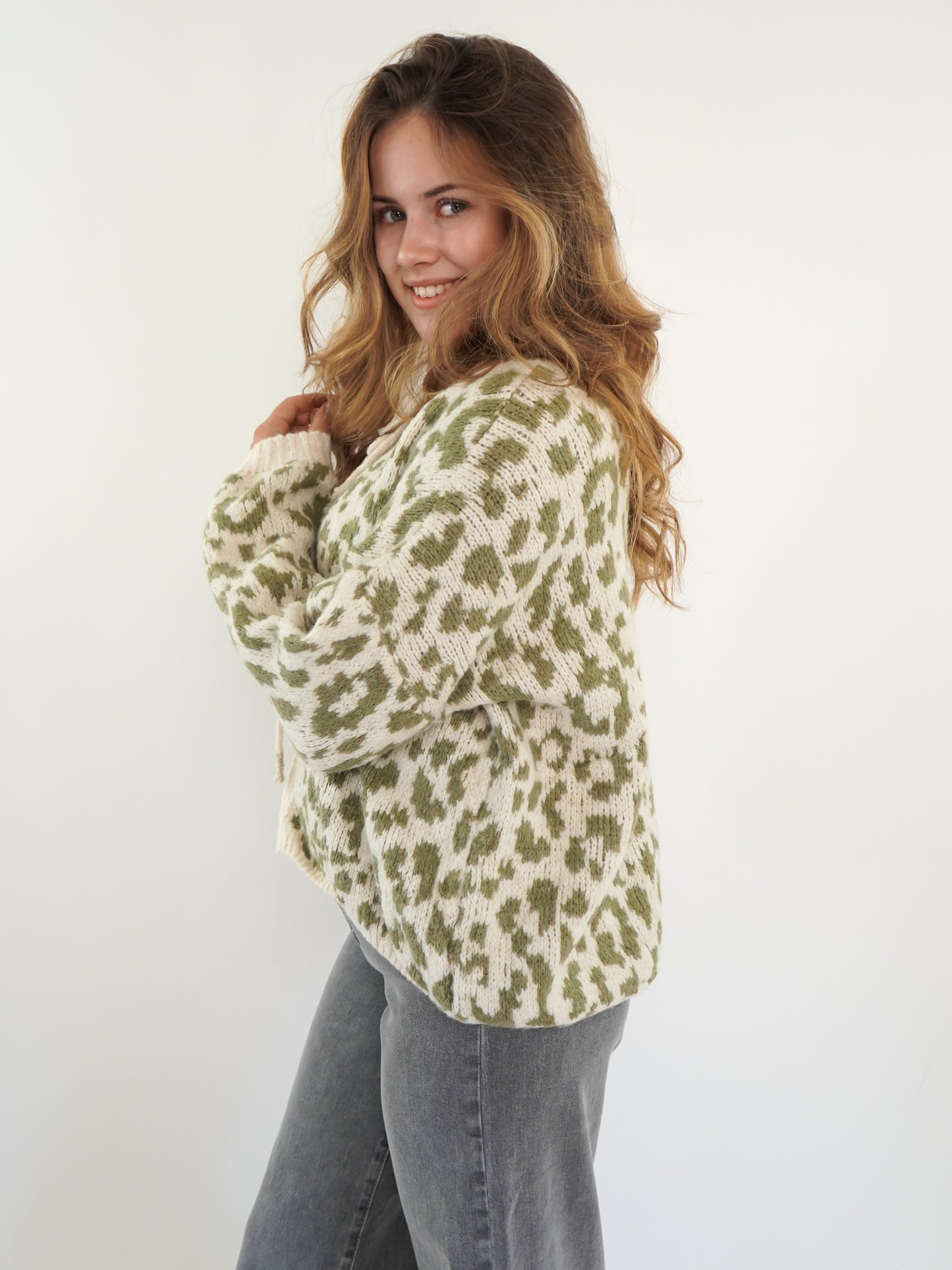 Knit Cardigan Leo Triple Bow - Khaki/Beige