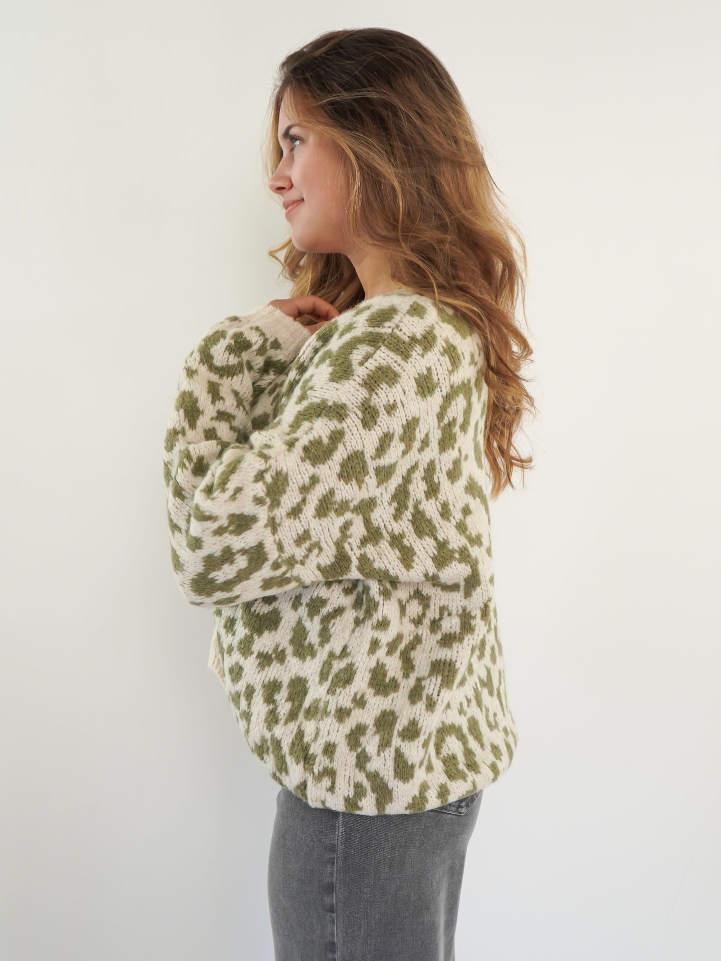 Knit Cardigan Leo Triple Bow - Khaki/Beige