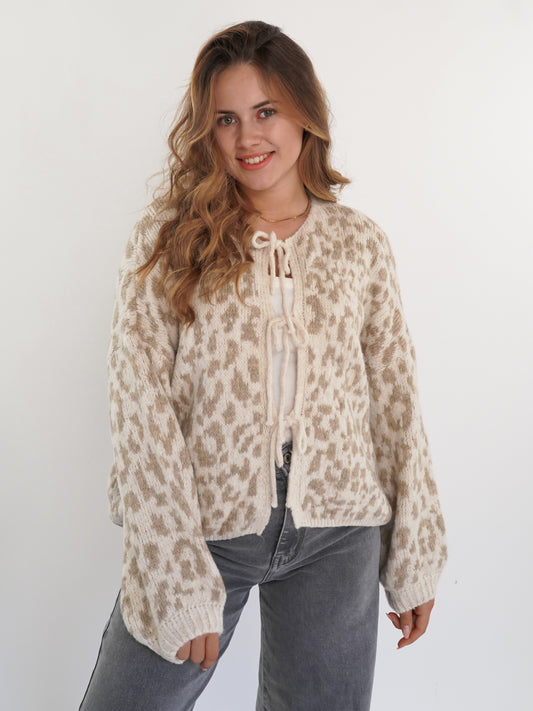 Knit Cardigan Leo Triple Bow - Beige/Cremebeige