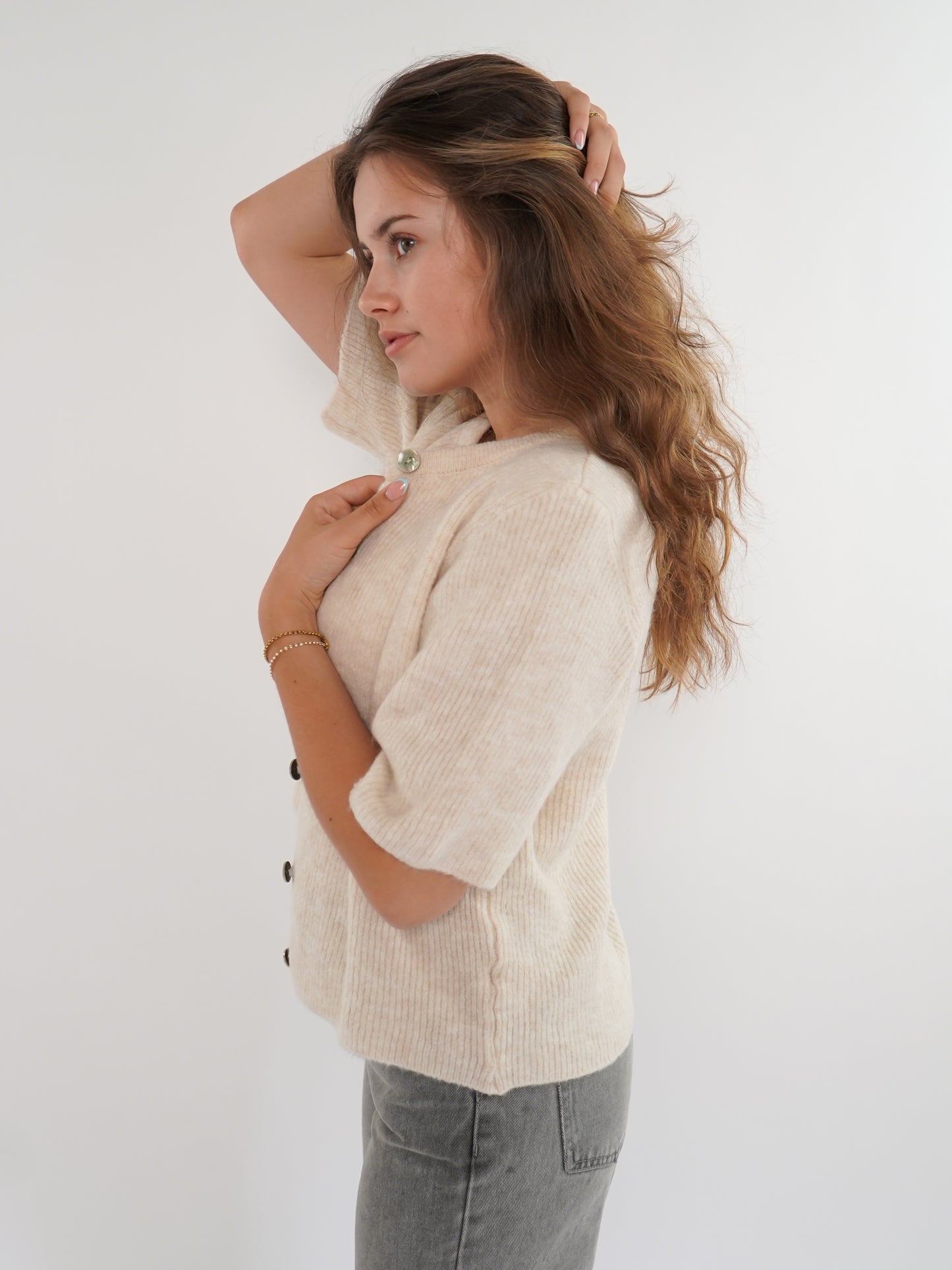 Strickjacke Kurzarm Ina - Creme