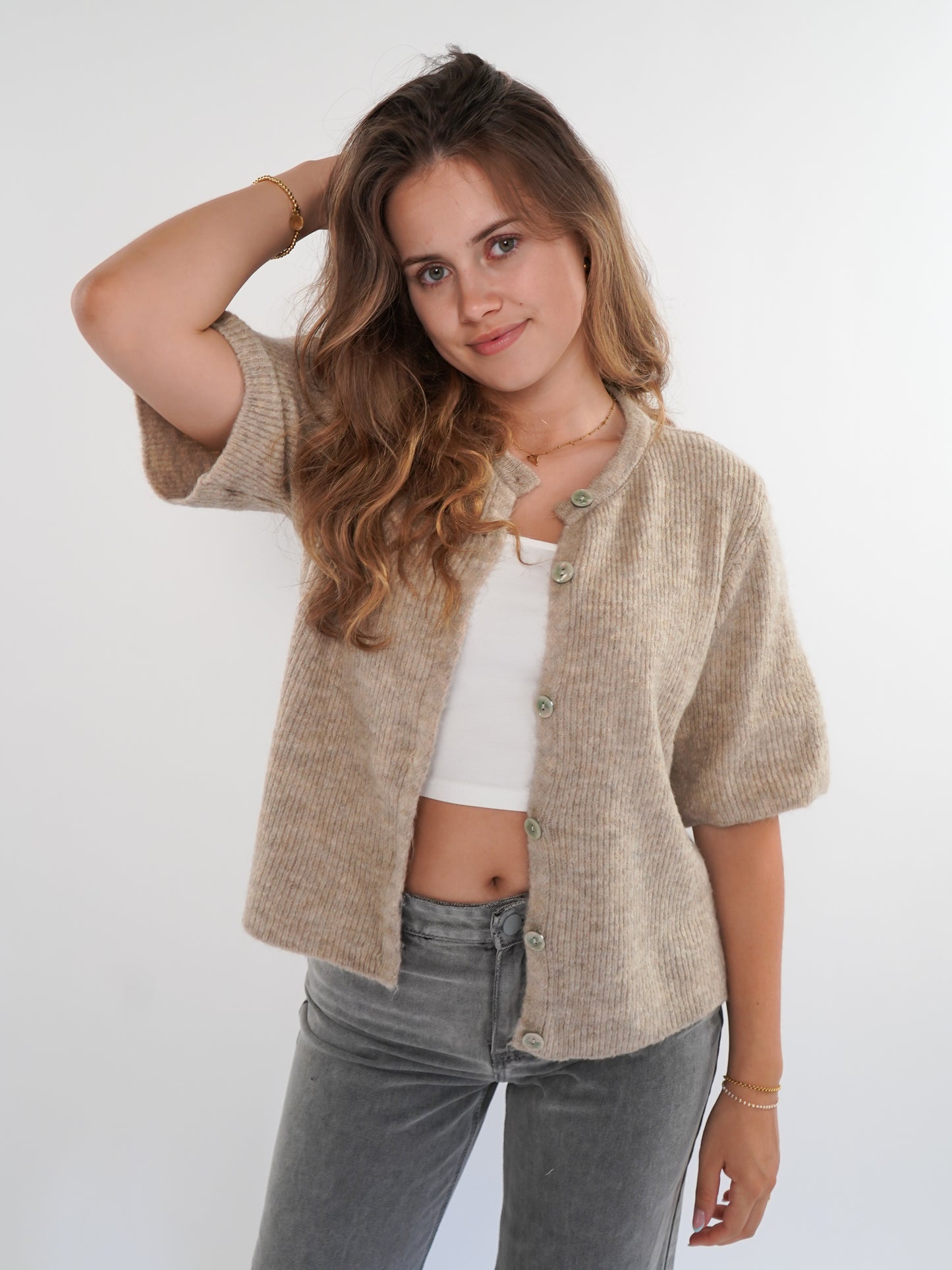 Strickjacke Kurzarm Ina - Beige