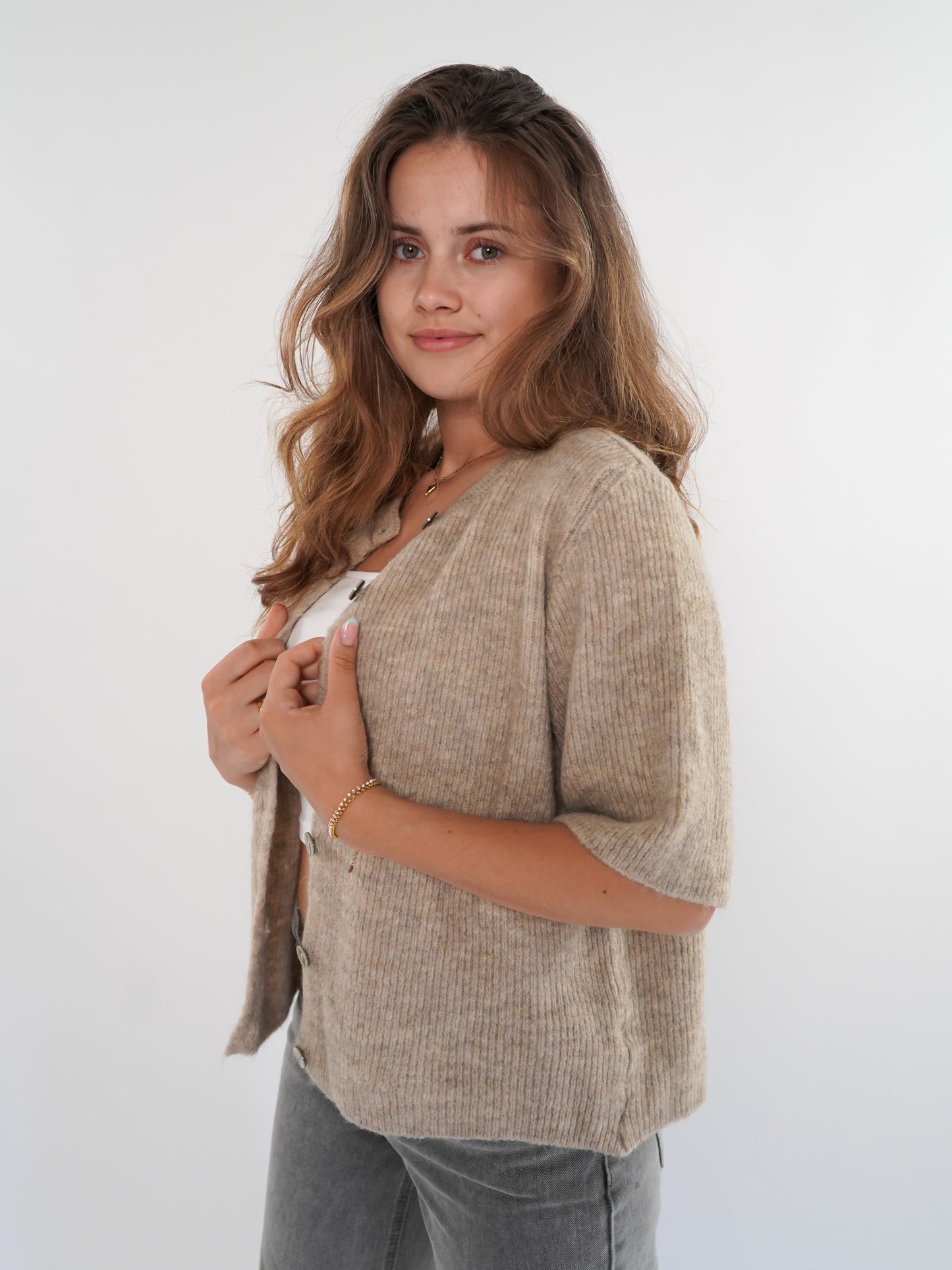 Strickjacke Kurzarm Ina - Beige