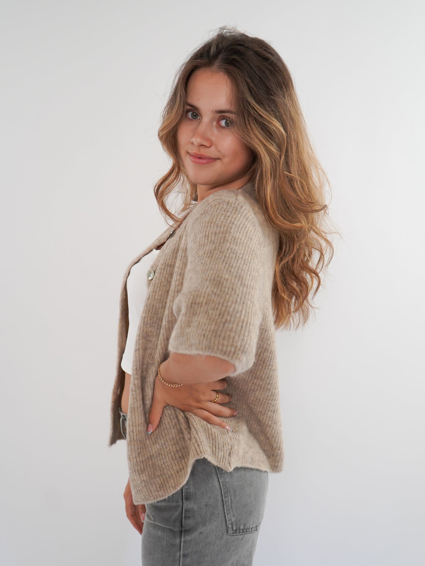 Strickjacke Kurzarm Ina - Beige