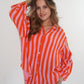 Musselinbluse Bold Stripes kurz - Rosa/Orange