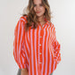 Musselinbluse Bold Stripes kurz - Rosa/Orange