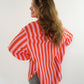 Musselinbluse Bold Stripes kurz - Rosa/Orange