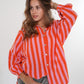 Musselinbluse Bold Stripes kurz - Rosa/Orange