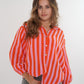 Musselinbluse Bold Stripes kurz - Rosa/Orange