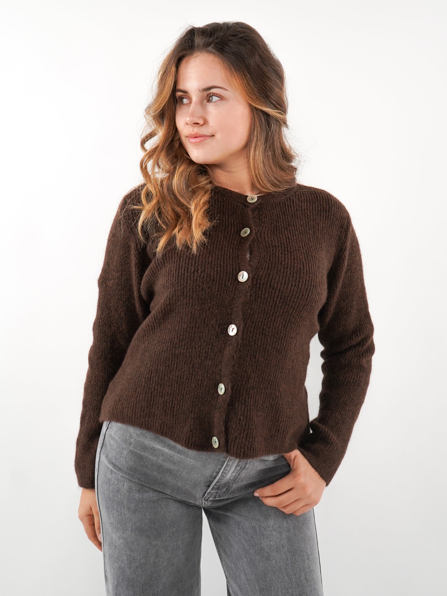 Strickjacke Langarm Ina - Chocolate