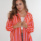 Musselinbluse Bold Stripes kurz - Rosa/Orange