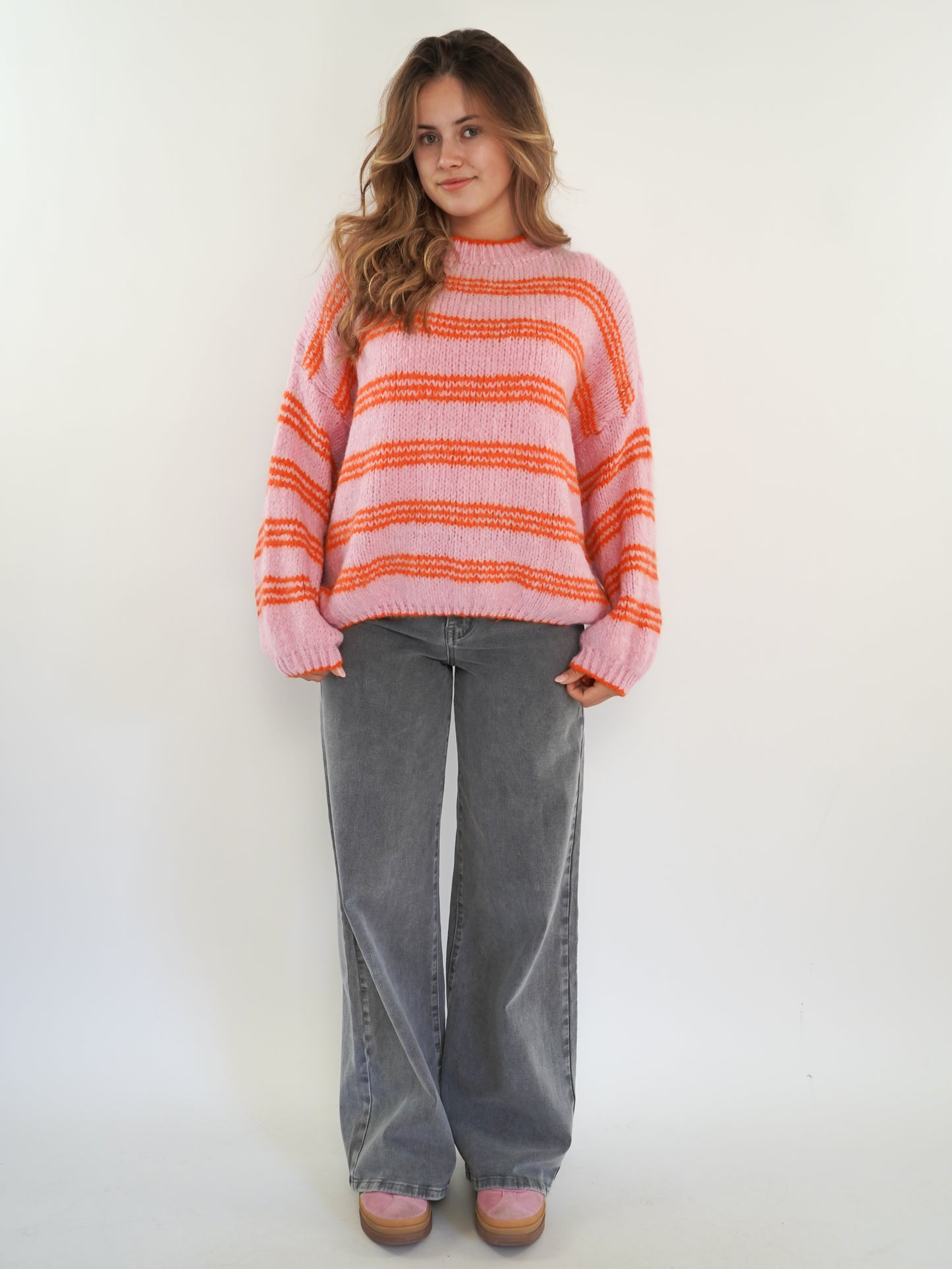 Strickpullover Amy Stripes - Rosa