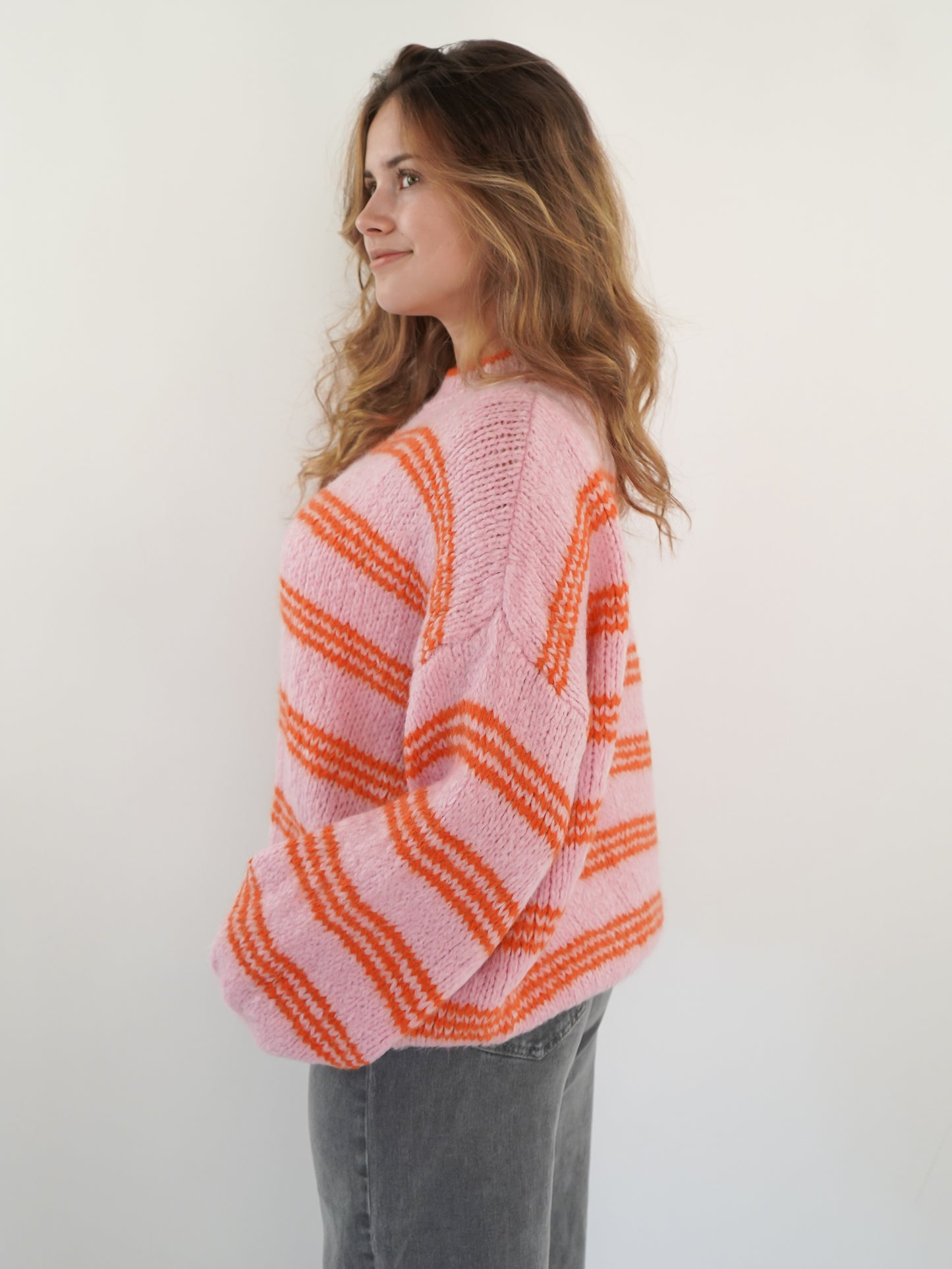 Strickpullover Amy Stripes - Rosa