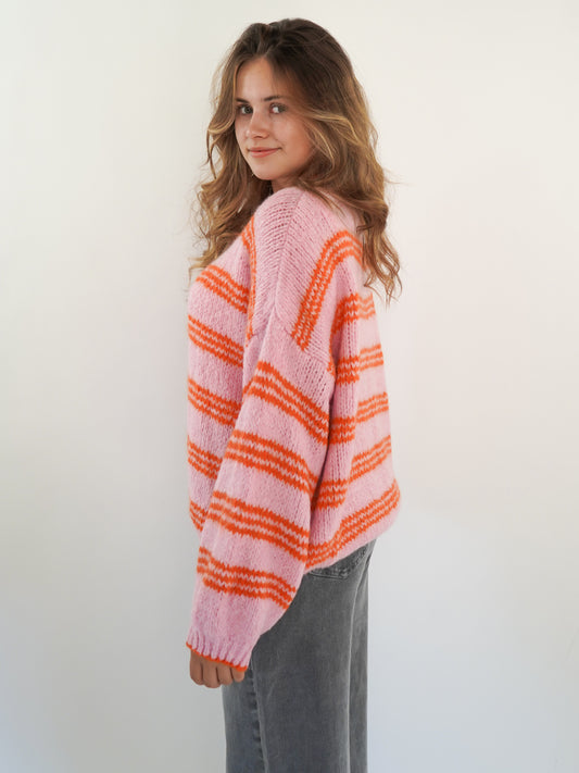 Strickpullover Amy Stripes - Rosa