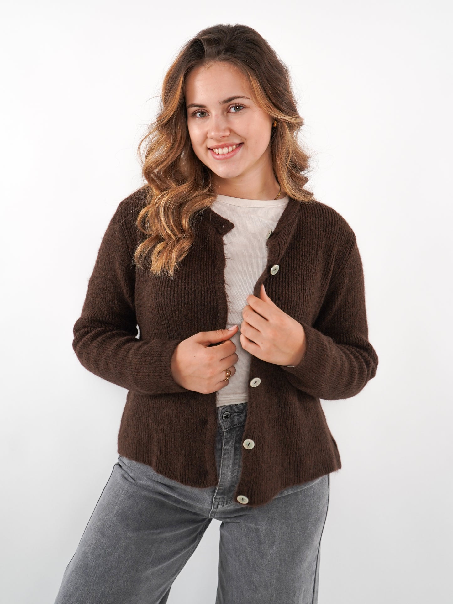 Strickjacke Langarm Ina - Chocolate