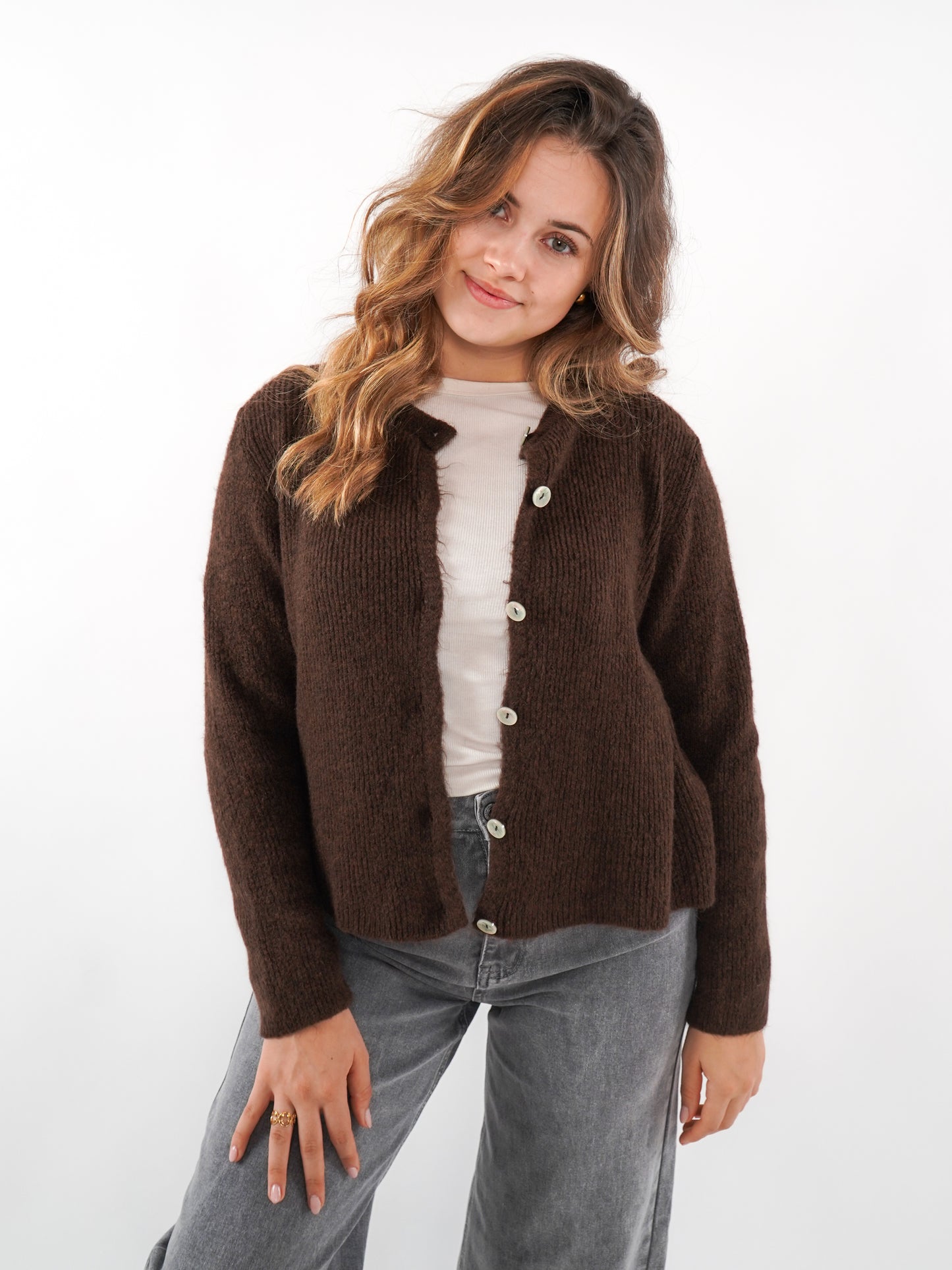 Strickjacke Langarm Ina - Chocolate