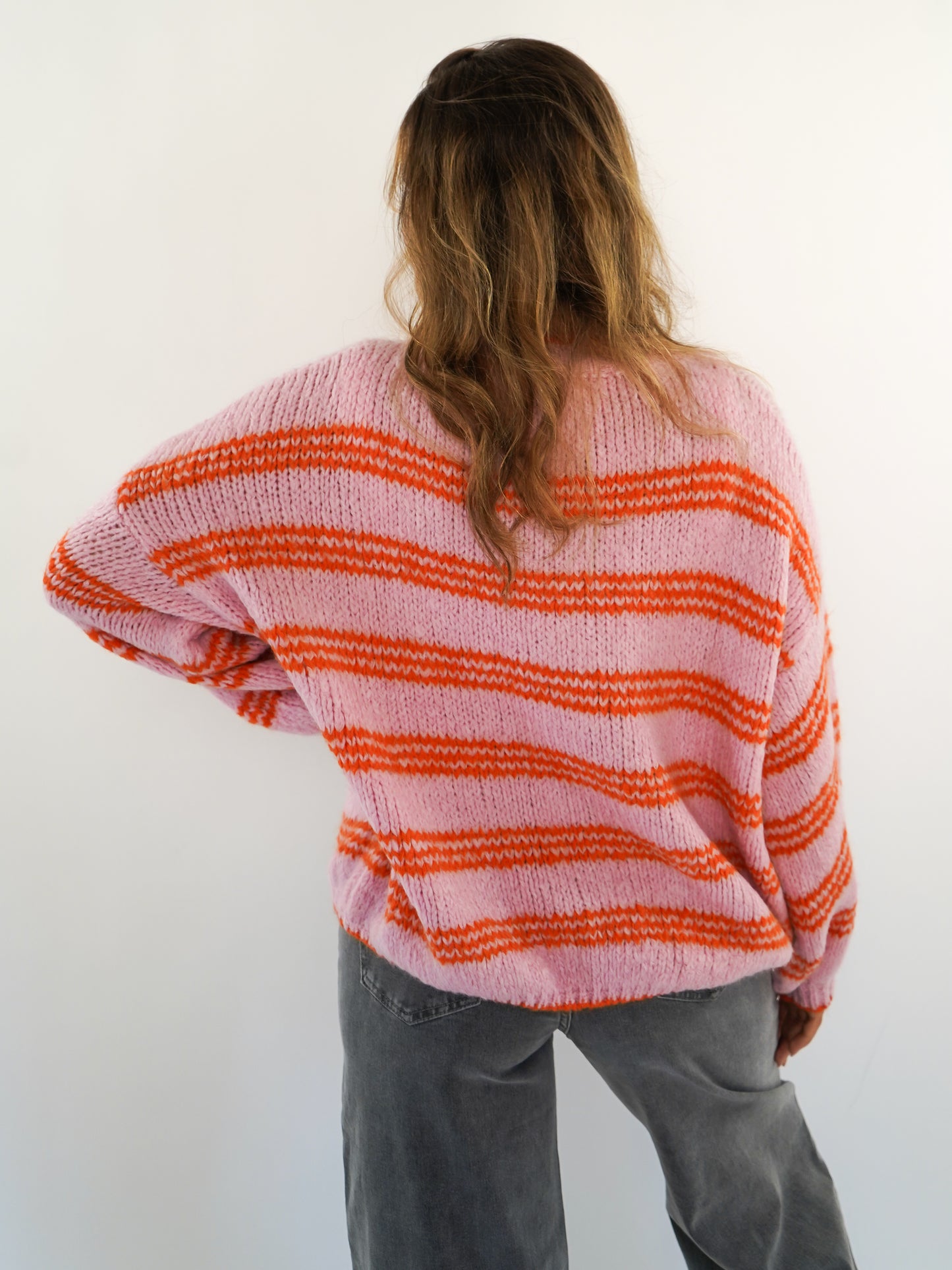 Strickpullover Amy Stripes - Rosa